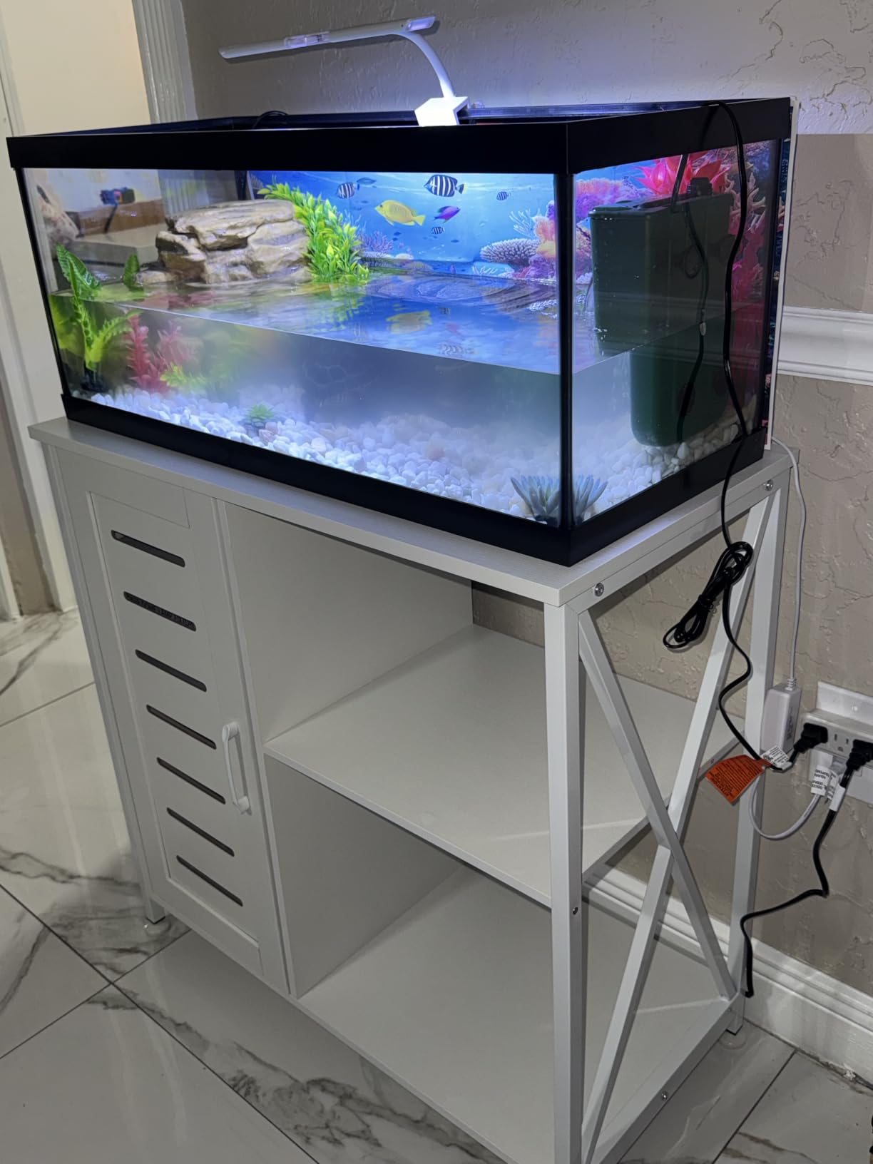 Herture 55-75 Gallon Fish Tank Stand,Aquarium Stand with Cabinet Accessories Storage,Heavy Duty Metal Frame,Aquarium Cabinet with Power Outlets 52