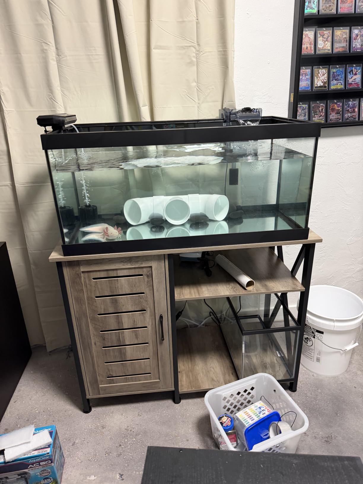 Herture 55-75 Gallon Fish Tank Stand,Aquarium Stand with Cabinet Accessories Storage,Heavy Duty Metal Frame,Aquarium Cabinet with Power Outlets 52