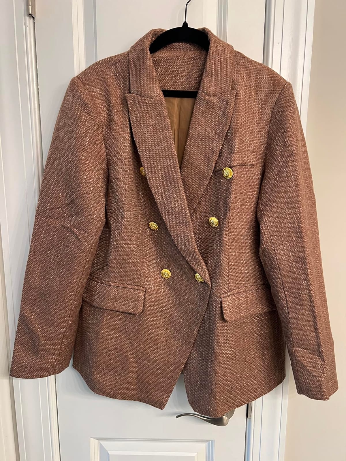 Happy Sailed Womens Tweed Blazers Casual Long Sleeve Double Breasted Open Front Blazer Jackets Work Suits customer photo 1