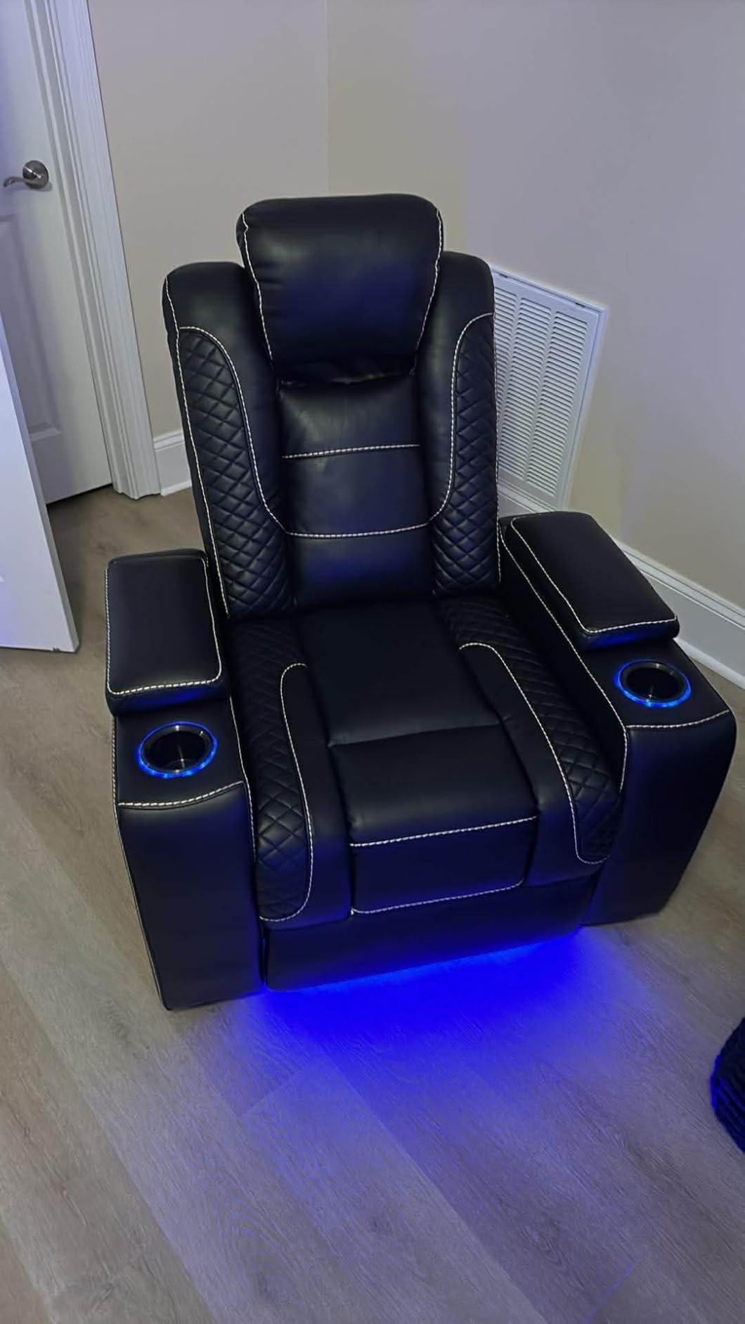 ANJ Power Recliner Home Theater Seating, Electric Recliner Chair with Adjustable Headrest,PU Leather Dual Motor Movie Reclining Chairs with Cup Holders LED Lights,USB Port,Hidden Arm Storage (Black) customer photo 2