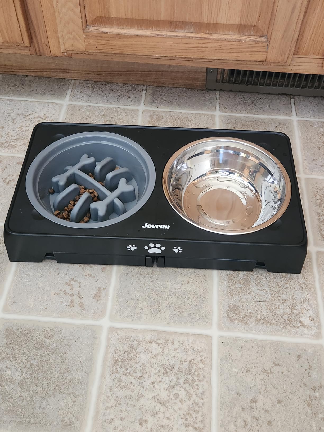 Jovrun Elevated Dog Bowls for Medium Large Size Dogs, Non-Slip Dog Feeder with 1*Stainless Steel Dishes & 1*Slow Feeder Bowl, 5 Heights Adjustable Raised Bowls to 3.15″-8.66″-9.84″-11.02″-12.2″ customer photo 1