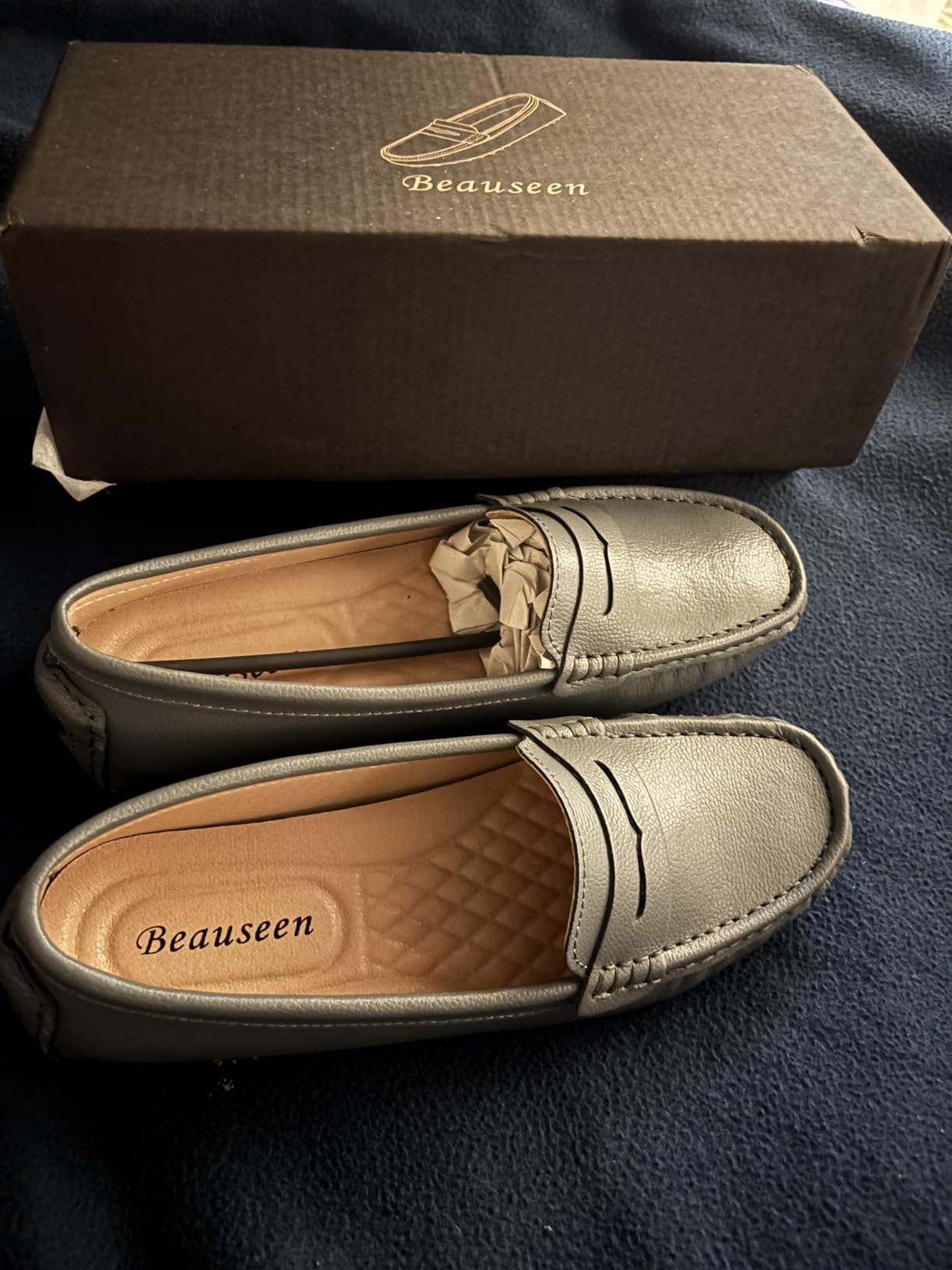 BEAUSEEN Women's Genuine Leather Penny Loafers Classic Driving Moccasins Casual Slip On Comfort Women Loafer Shoes customer photo 1