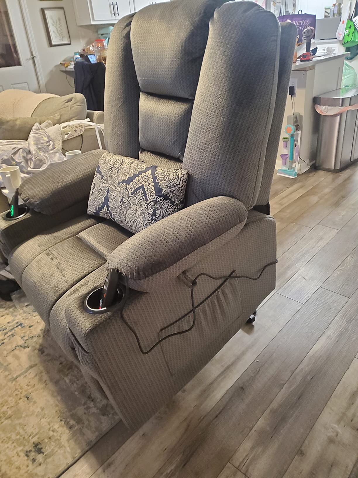 MCombo Oversized Power Lift Recliner Chair Sofa with Massage and Heat for Elderly People Petite, USB Ports, Side Pockets, Fabric R7561 (Beige, Small-Oversize) customer photo 2