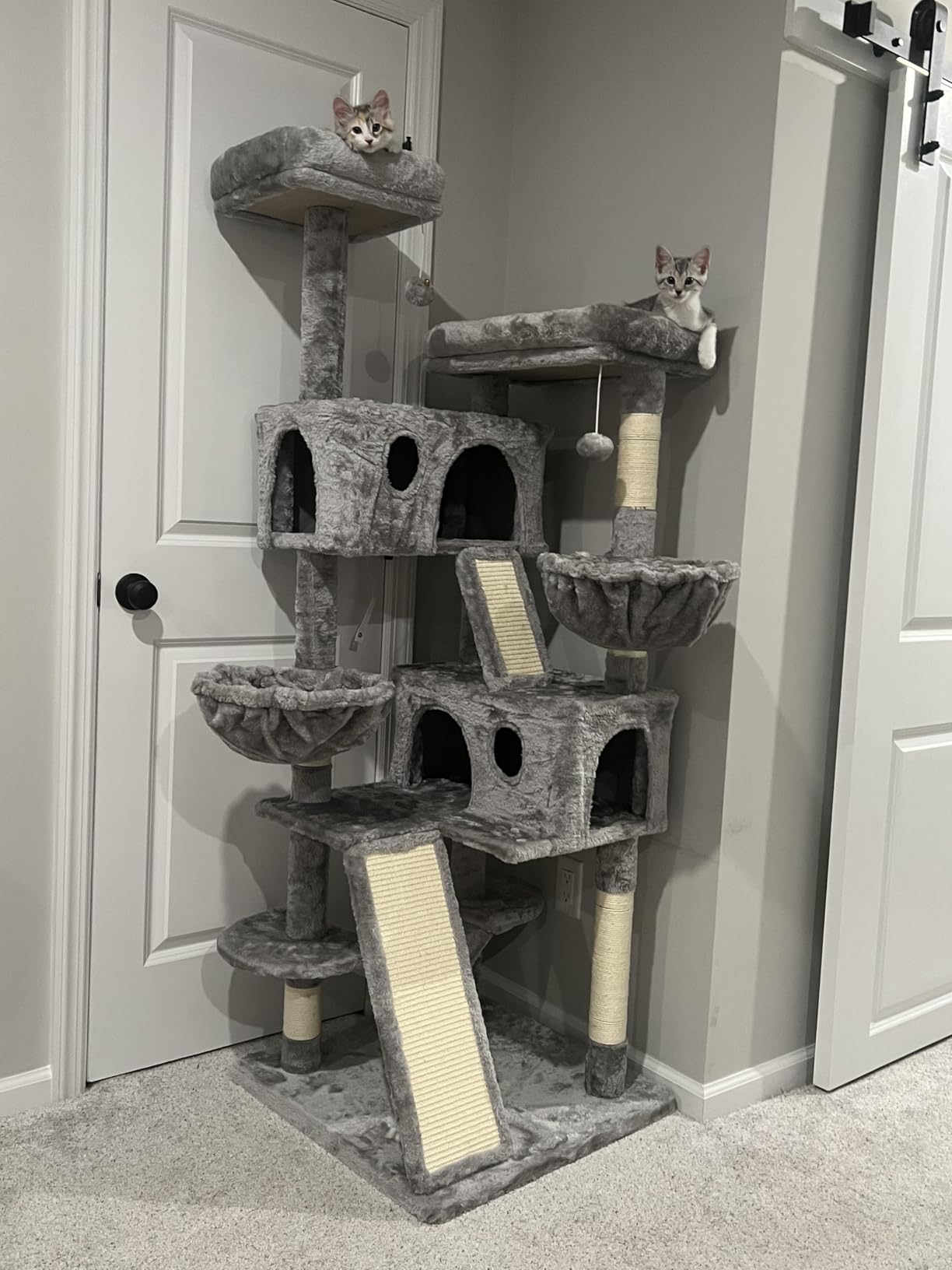 SHA CERLIN 65in Larger Cat Tree Tower Condo for Indoor Kitties/Multi-Level Furniture Activity Center with Wide Base/Cozy Plush Cat Perches/Baskets/Sisal Scratching Posts and Hammock/Beige customer photo 2