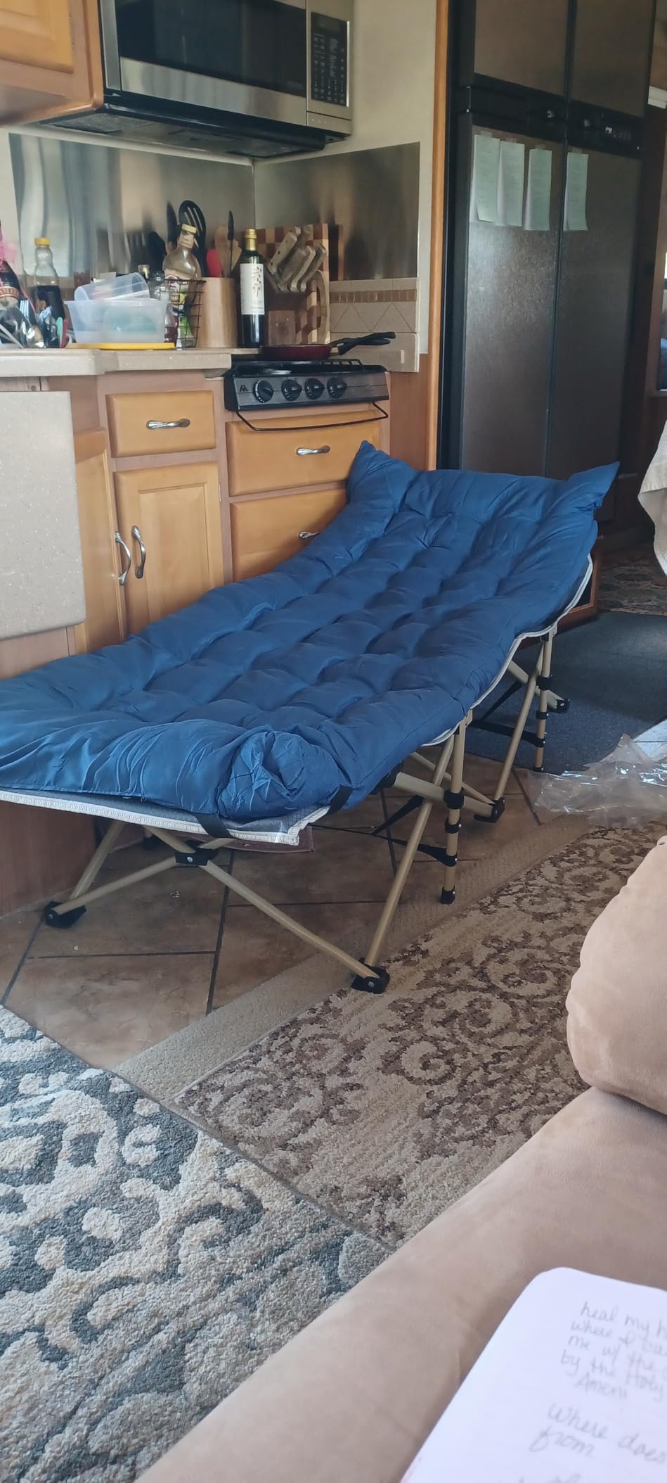 ARAER Camping Cot for Adults, 28in Wide with Mattress (Navy Blue) | 450LBS Max Load, Folding Outdoor Bed with Carry Bag, Heavy Duty Cot for Camping, Travel, Office Nap and Home Lounging customer photo 2