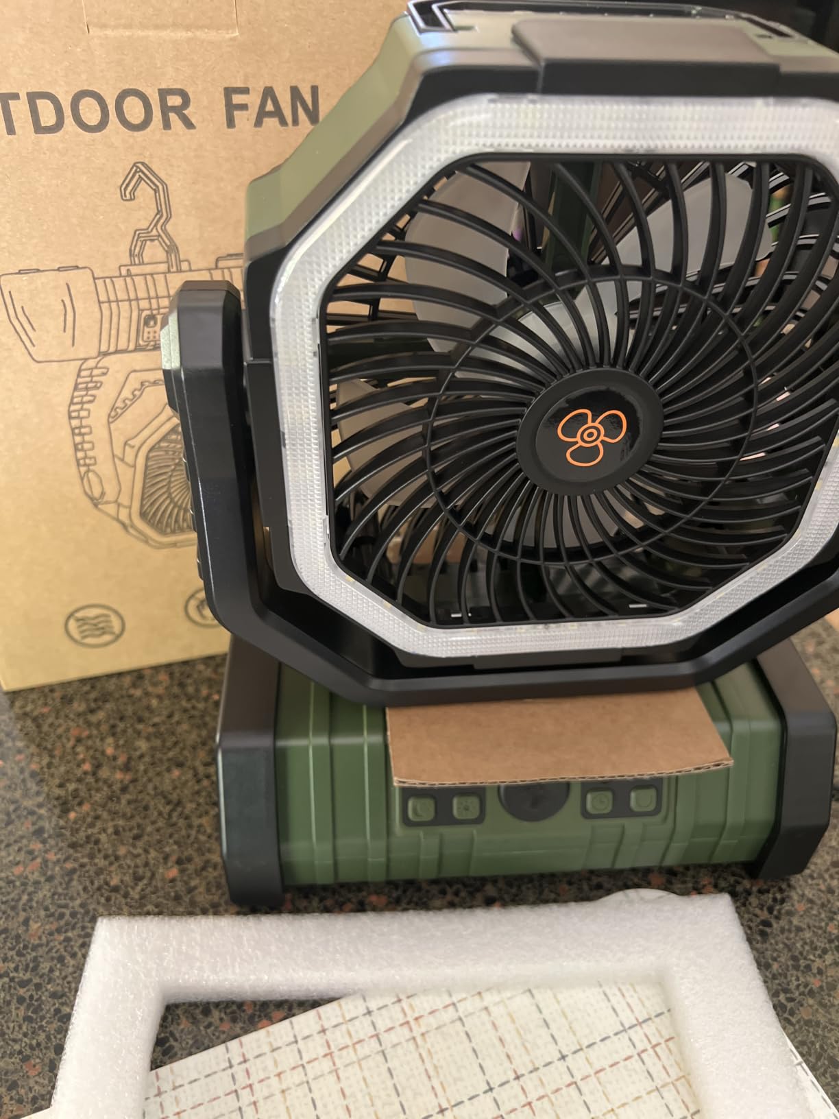 Odoland 30000mAh Camping Fan with LED Lantern, Rechargeable Battery Fan | Operated Oscillating Fan with Remote & Hook, Portable Tent Fan with Timer, 4 Speeds for Outdoor Camp RV Power Outage, Green customer photo 1