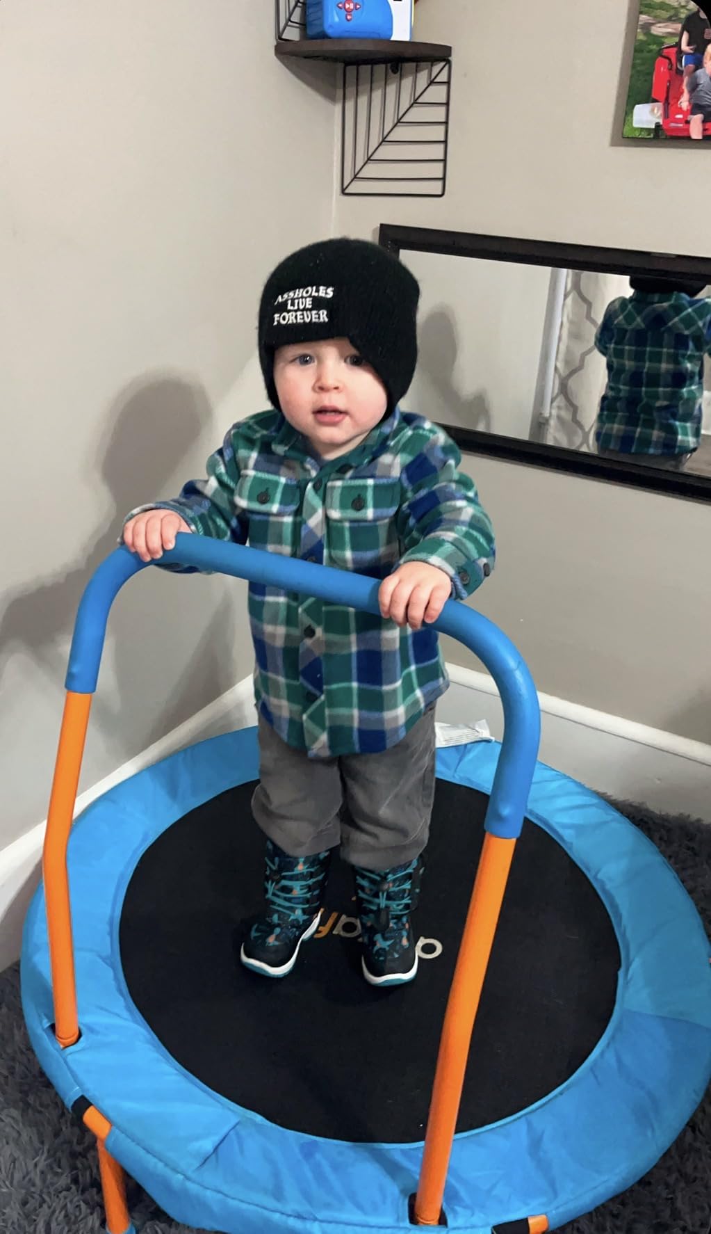 ATIVAFIT 36-Inch Toddler Trampoline with Foam Handle, Foldable Indoor Outdoor Mini Rebounder for Kids Ages 2-6 customer photo 2