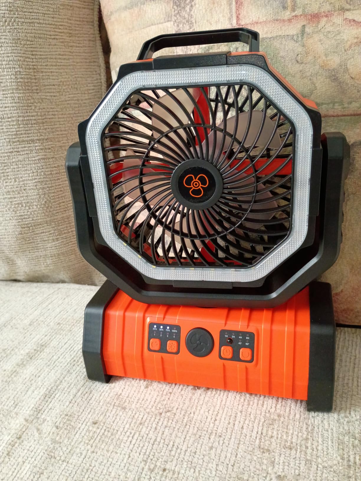 Camping Fan - 20000mAh Battery Powered Fan Rechargeable with LED Lantern - Portable Outdoor Tent Fans with Hanging Hook 4 Speeds Wind Remote Control, Black and Orange customer photo 2