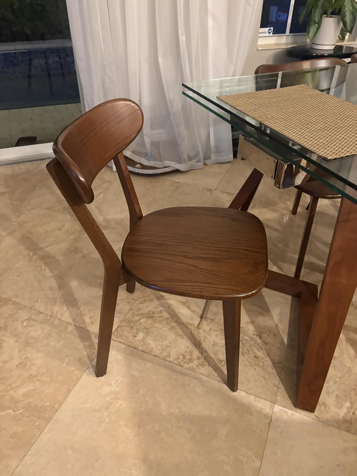 Oak Dining Chairs, Kitchen Chairs, 100% Solid Wood Modern Dinner Chair with Curved Backrest, Dining Room Chair for Kitchen, Living Room, Study (4PK, Walnut) customer photo 1
