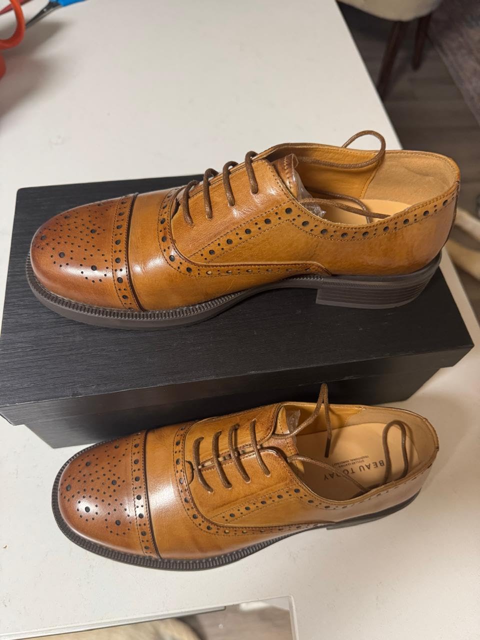 BEAU TODAY Women's Oxfords Dress Shoes, Leather Lace-Up Oxfords for Women, Comfortable Formal Cap Toe Business Casual Non Slip Office Driving Oxfords Shoes customer photo 1