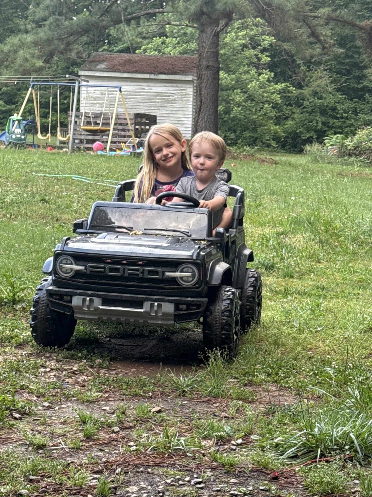 ENYOPRO 2 Seater Ride On Car for Kids, 24V Licensed Ford Bronco Raptor Electric Power Ride On Truck Toy with Remote Control, 4 Wheels Shock Absorption, Soft Start, Bluetooth, Radio, 3 Speed - Blue customer photo 2