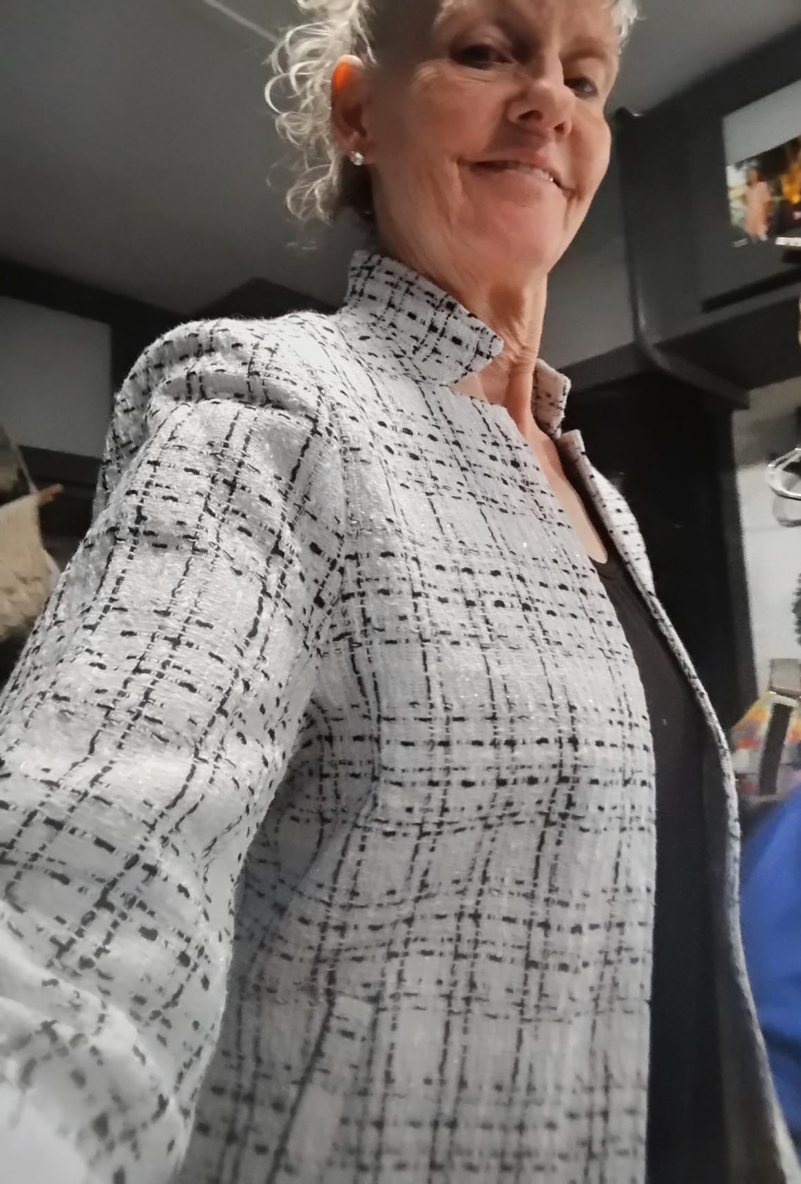 ELLEVEN Womens' Tweed Open Front Blazer customer photo 2
