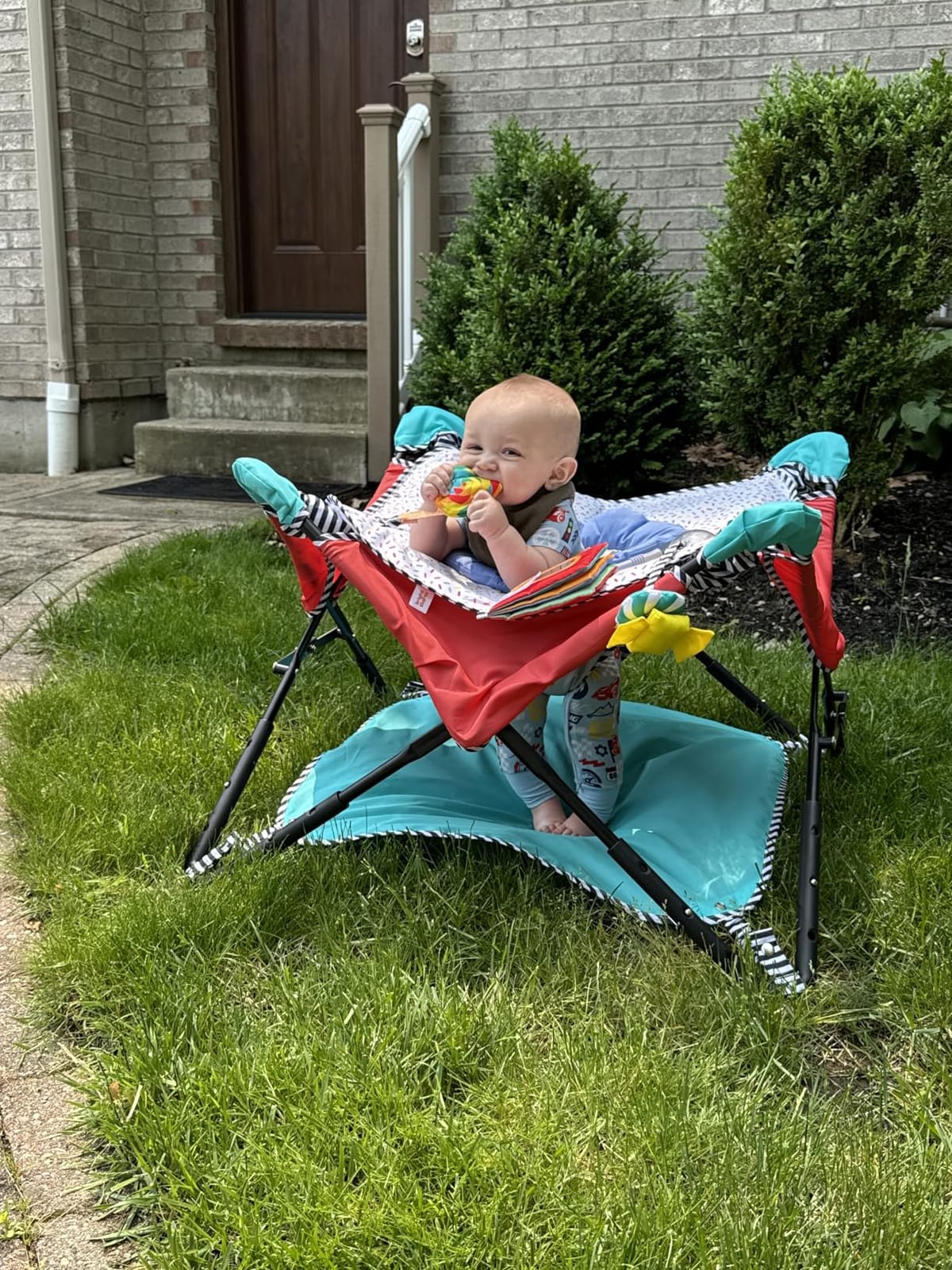 Bright Starts Pop 'N Jump Portable Baby Jumper, Foldable Indoor/Outdoor Baby Jumper with Owl Forest Sensory Activities, Ages 6-12 Months customer photo 2