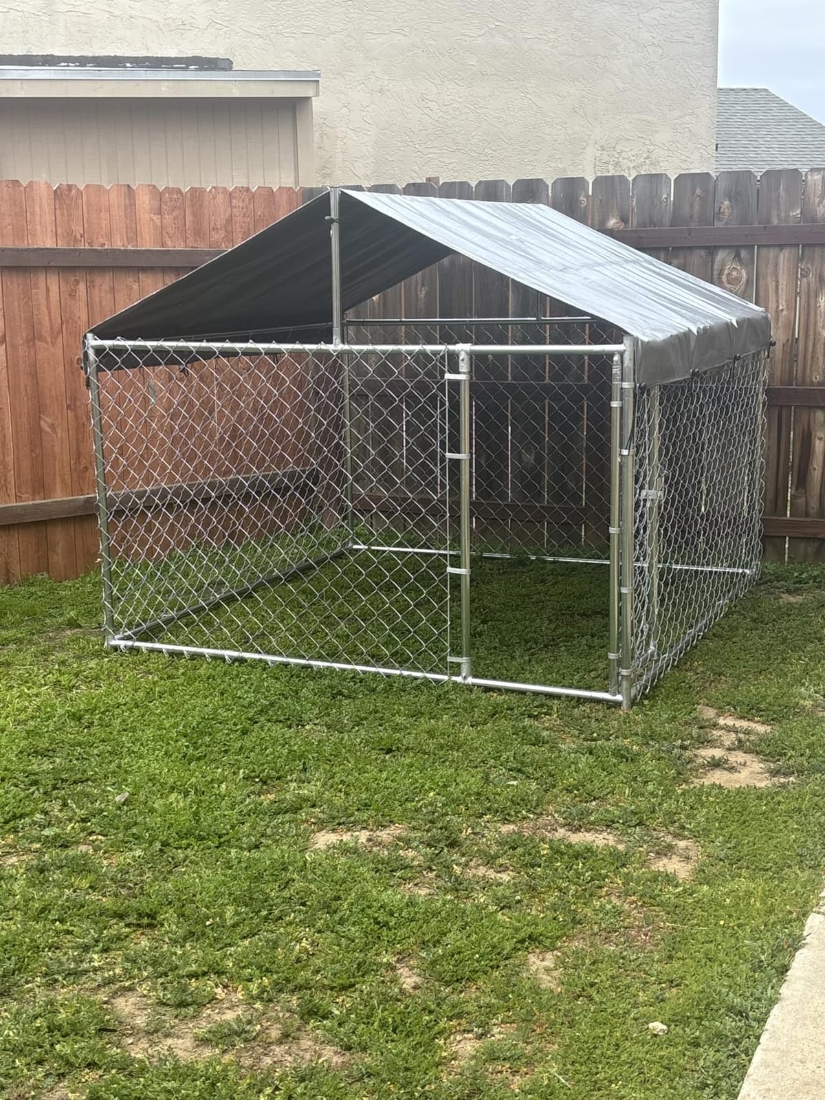 10'x10'x6.56' Large Outdoor Dog Kennel with Roof, Heavy Duty Outside Dog Run Enclosure Dog Pen House Pet Playpen with Galvanized Chain Link, Lockable Door, Waterproof Cover, for Small and Large Dogs customer photo 2