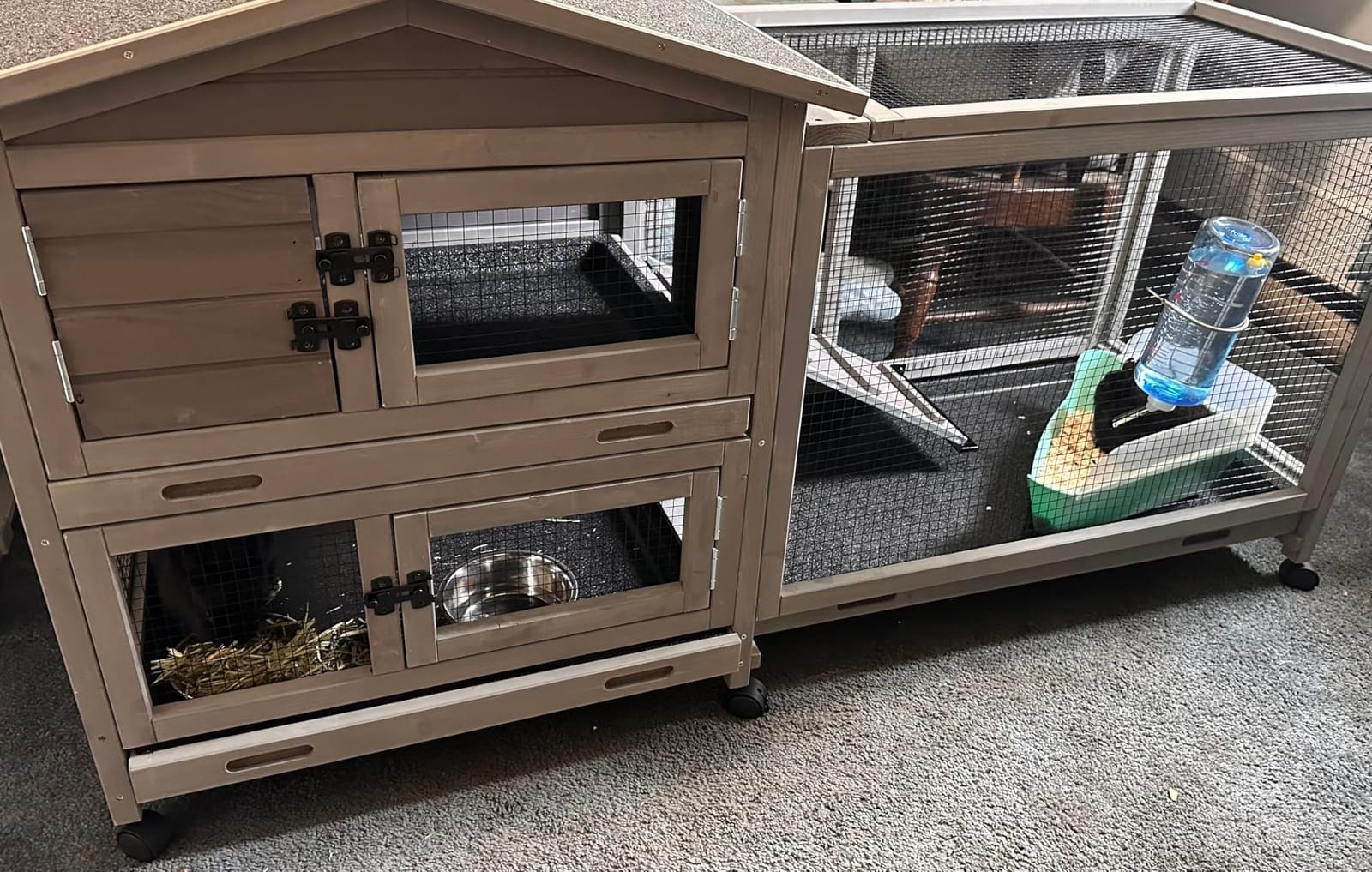 Rabbit Hutch Bunny Cage Strong Iron Frame Rabbit Cage Indoor and Outdoor Chicken Coop with Casters Waterproof Roof, Great for Rabbit, Bunny, Guinea Pig, Chickens customer photo 1