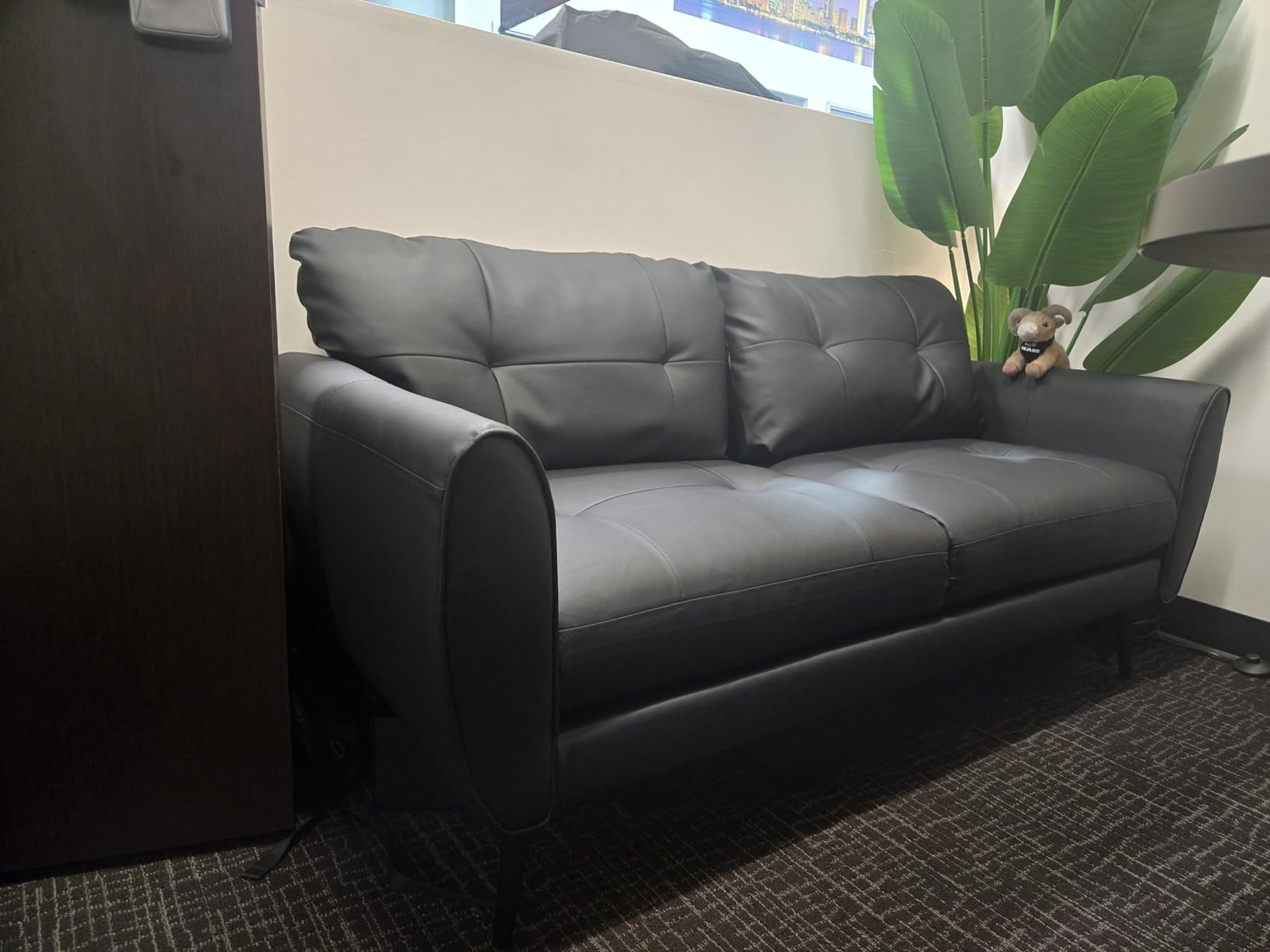 61'' Brown Faux Leather Loveseat, Small Tufted Couch for Living Room customer photo 1