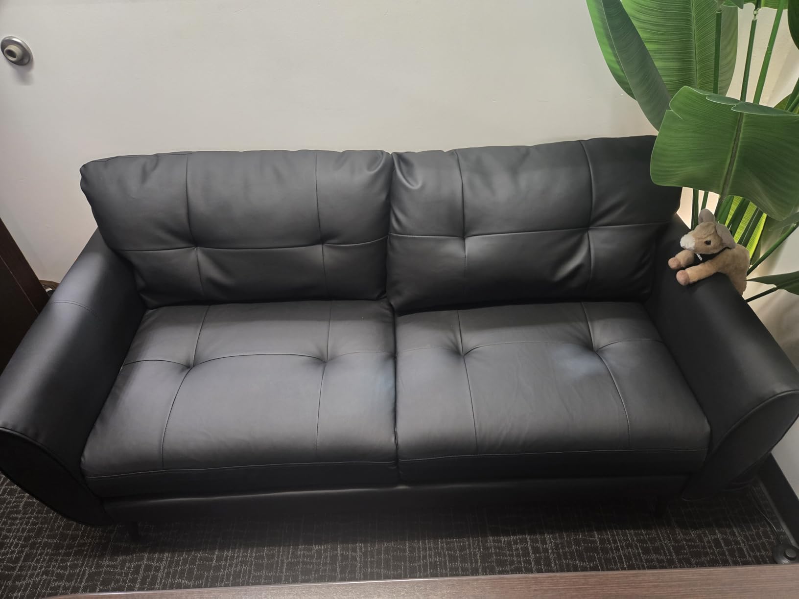 61'' Brown Faux Leather Loveseat, Small Tufted Couch for Living Room customer photo 2