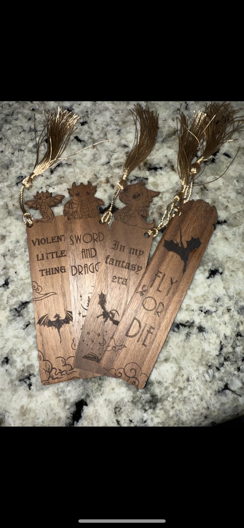 Dragon Bookmarks – Set of 4 Wooden Fantasy Bookmarks with Tassels, Made from Walnut Wood, Inspired by Mythical Dragons and Epic Adventures, Perfect for Book Lovers (Legendary Dragon) customer photo 1