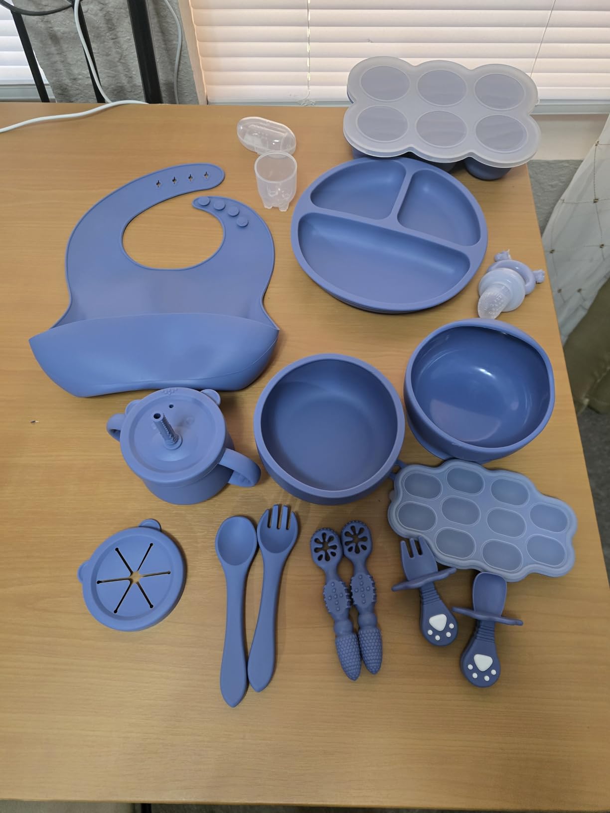 16PCS Silicone Baby Feeding Set, All-in-One for Starting Solids | Fruit feeder and multi-size freezer tray, BPA-free, Suction bases, Dishwasher & microwave safe, 6 month+ customer photo 1