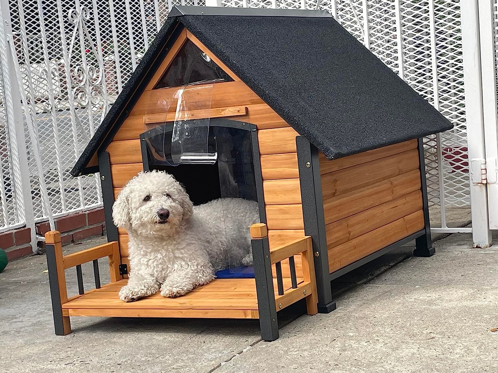 Aivituvin Heated Outdoor Dog House with Adjustable Heating Pad, Removable Insulated Liner, Metal Frame and Waterproof Roof, Warm Shelter for Cold Weather (50.9