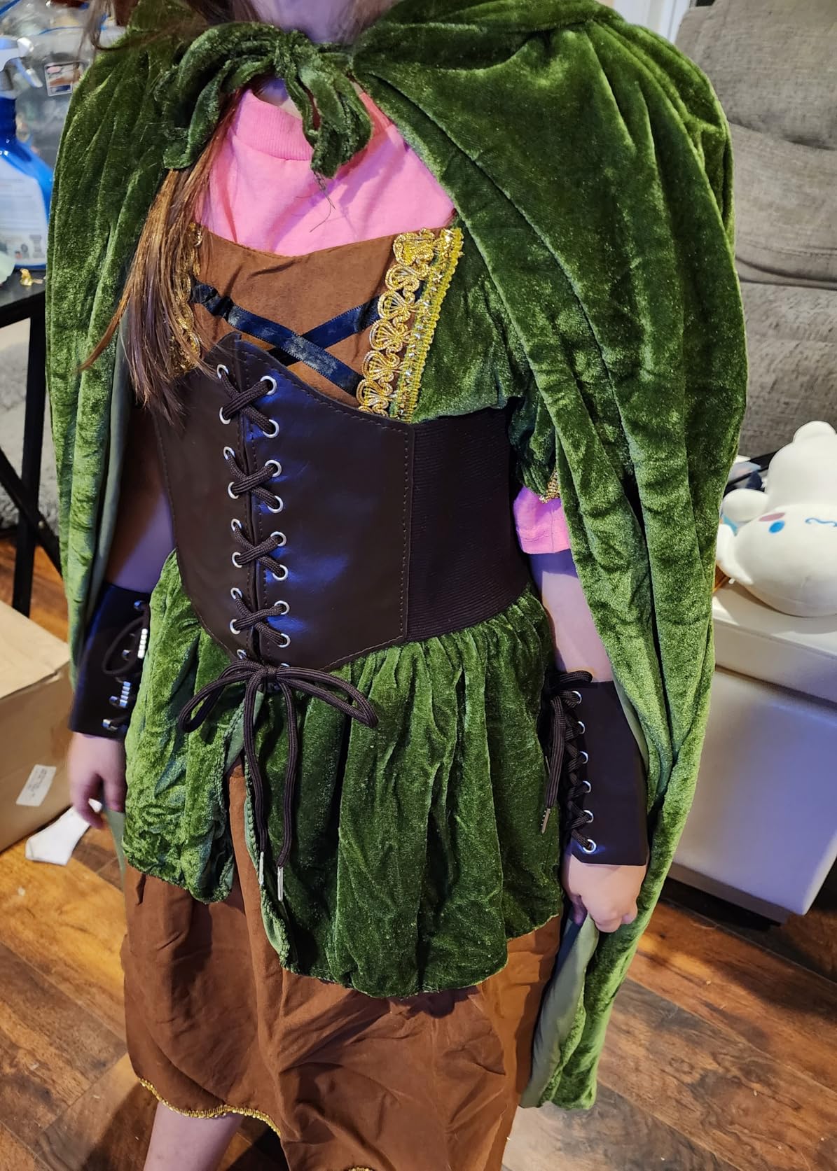 7 Pcs Archer Costume for Girls Medieval Renaissance Hunter Dress Costume with Cape customer photo 1