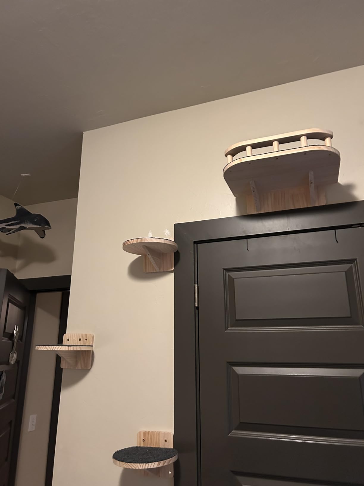 XiaZ Cat Wall Shelves, Corner Cat Shelf with 3 Wide Perch Steps, Kitty Wall Climber Wooden Furniture up to 25lbs, Modern Floating Cats Stairs for Indoor Sleeping, Playing, Climbing customer photo 1