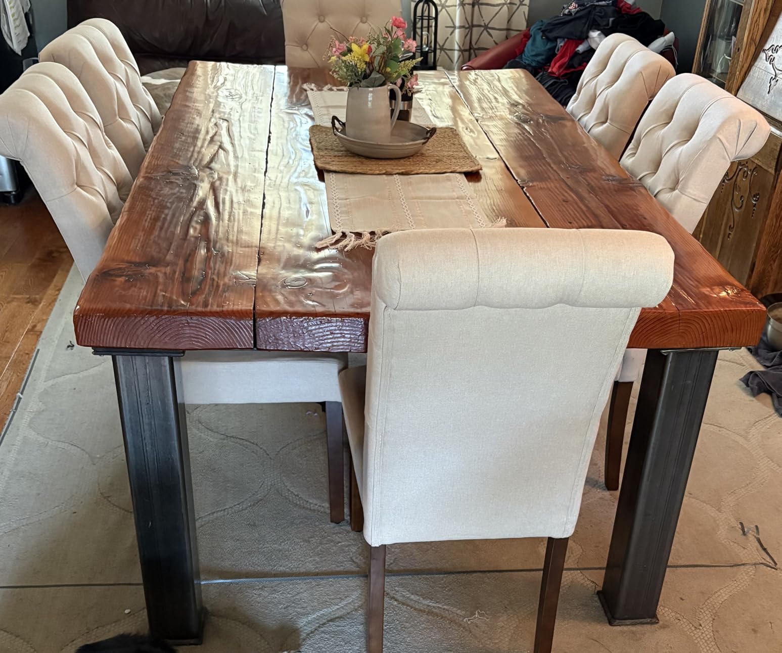 COLAMY Tufted Dining Chairs Set of 4, Accent Parsons Diner Chair Upholstered Fabric Stylish Kitchen Chairs with Solid Wood Legs and Padded Seat, Beige customer photo 1
