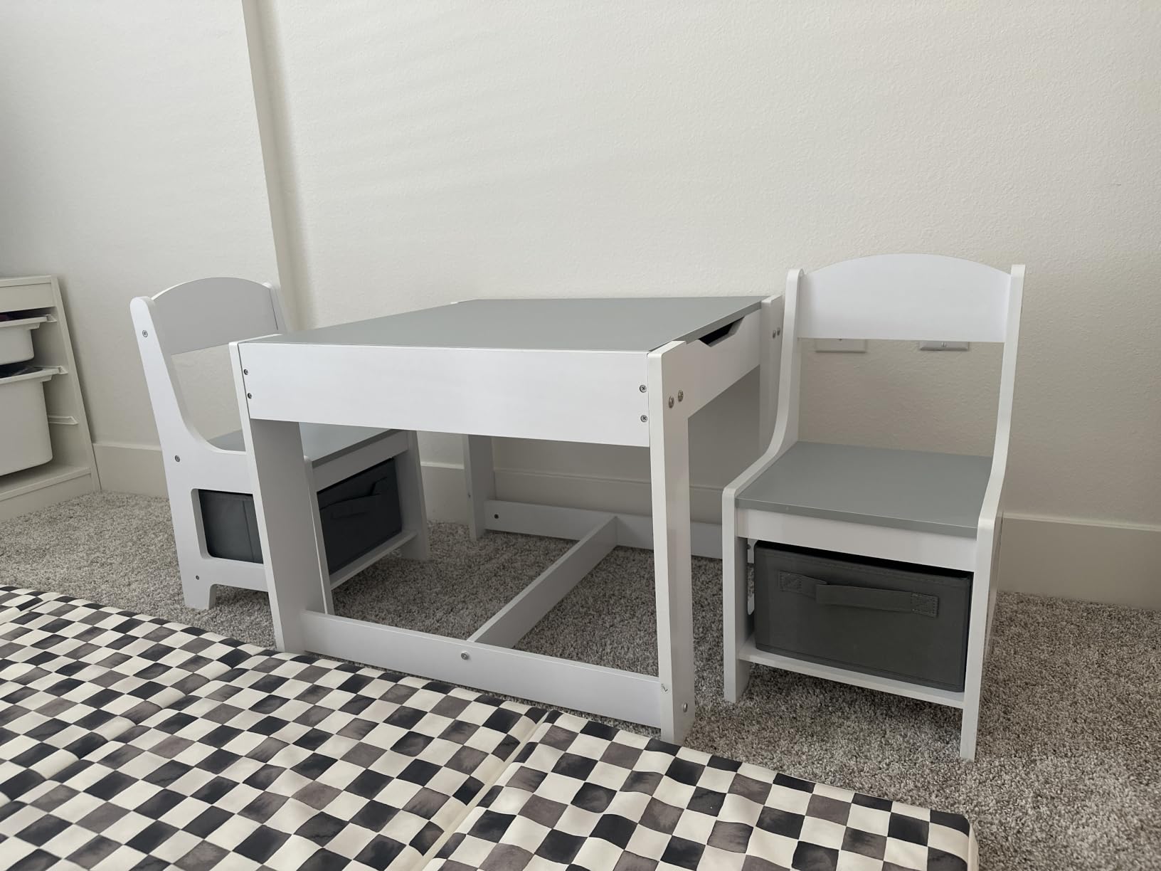 Pterying Toddler Table and Chair Set, Graffiti Tabletop, 2 Chairs, Grey | Adjustable Height, Ages 2-8, for Home Preschool Daycare Drawing Eating Learning and Playing customer photo 1