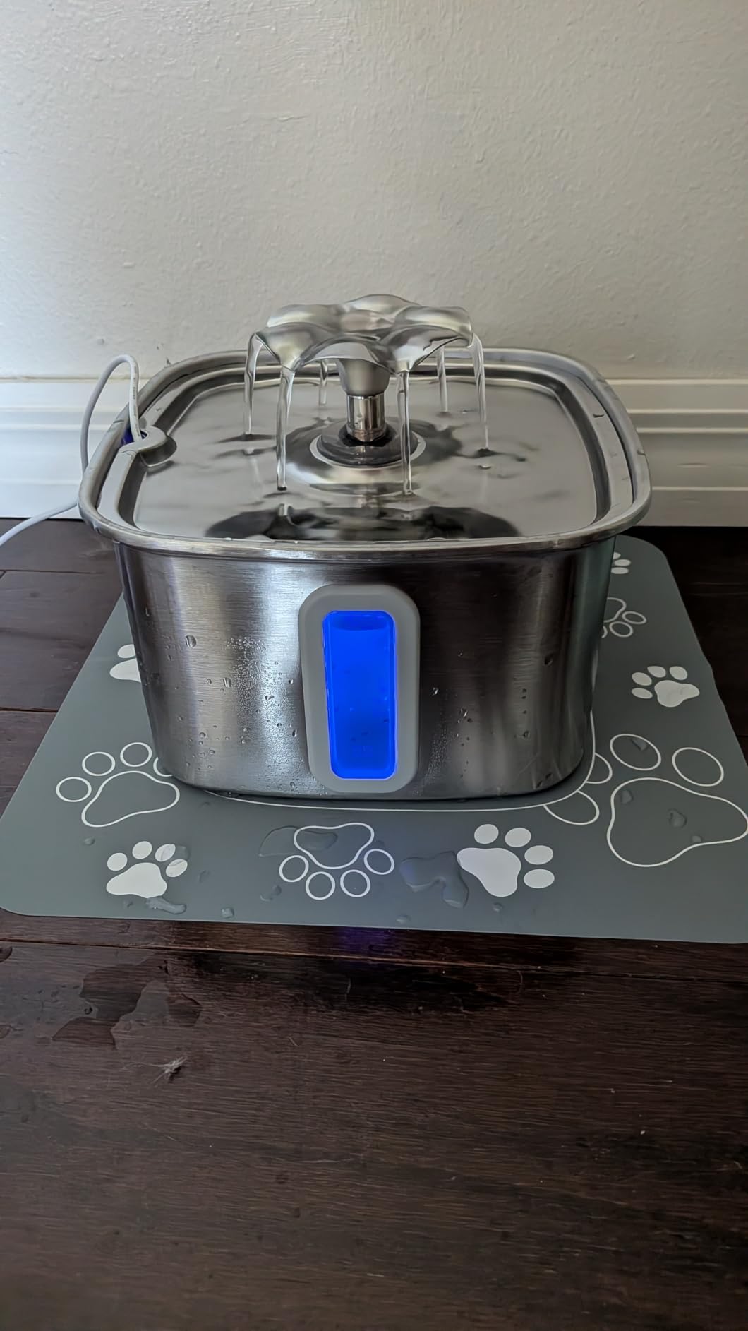 Veken Innovation Award Winner Stainless Steel Cat Water Fountain, 108oz | Automatic Pet Fountain Dog Water Dispenser with 3 Replacement Filters & Silicone Mat, Gifts for Cats, Dogs (Silver) customer photo 1