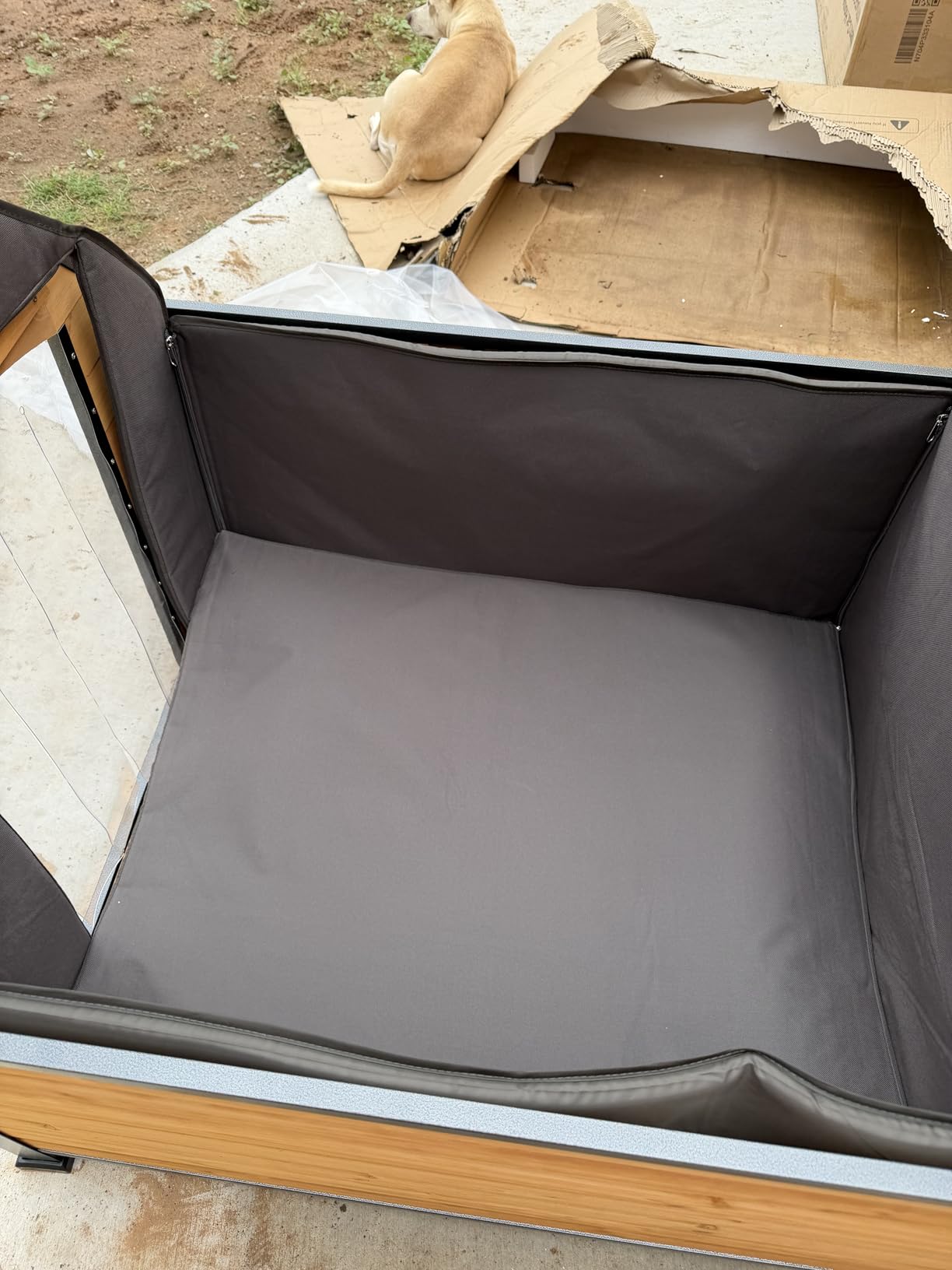 Insulated Dog House with Heating Pad, Weatherproof Outdoor Kennel for Dogs, Chew-Resistant Iron Frame & Asphalt Roof (Wood-H, L) customer photo 1