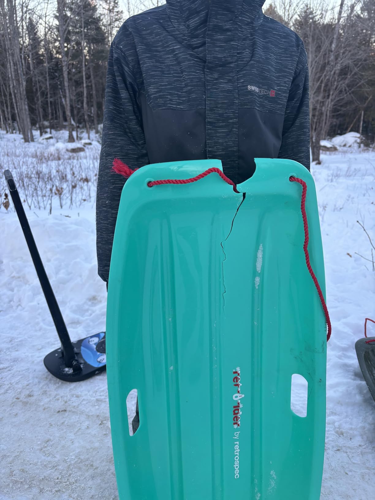 Retrospec Retrorider Plastic Snow Sled - Toboggan Style with Pull Rope, Cold-Resistant Coating, and Hard Bottom for Smooth Downhill Rides - Available for Kids and Adults customer photo 2