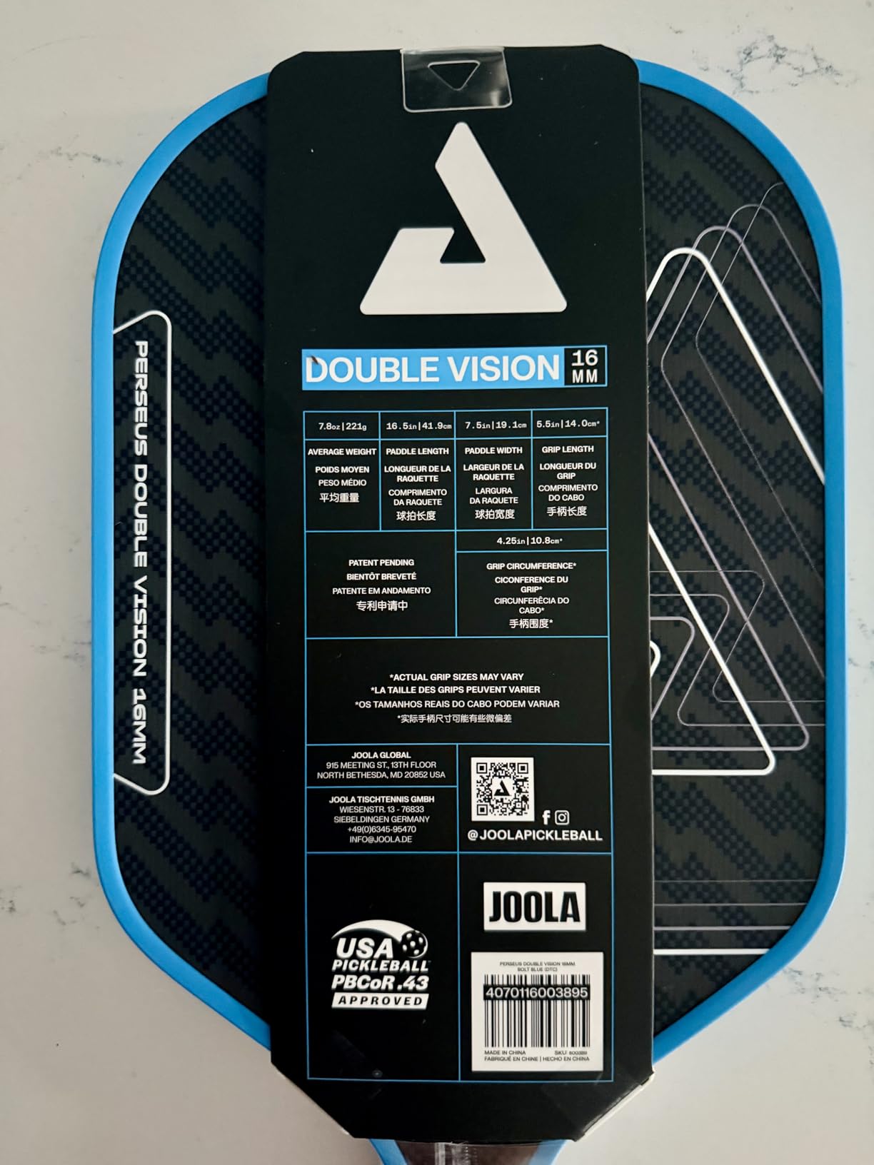 JOOLA Double Vision 16mm Pickleball Paddle - Signature and Standard Shape - Aramid Surface for Softer Responsive Touch - SK Film for Reduce Vibration - USAP Approved - NFC Chip Enabled customer photo 1