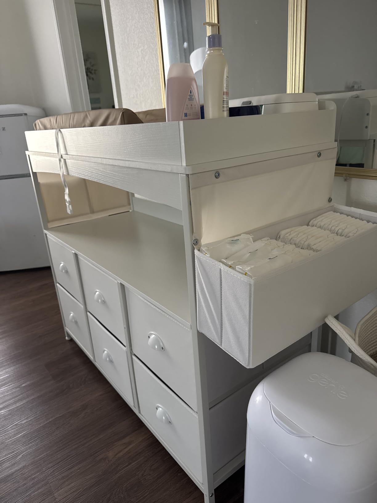Baby Changing Table with Storage, Changing Table Dresser, Diaper Changer Crib Sleeper Fabric Drawers, Storage Dividers, Diapers Bags for Nursery Modern (6 Drawers/White) customer photo 1