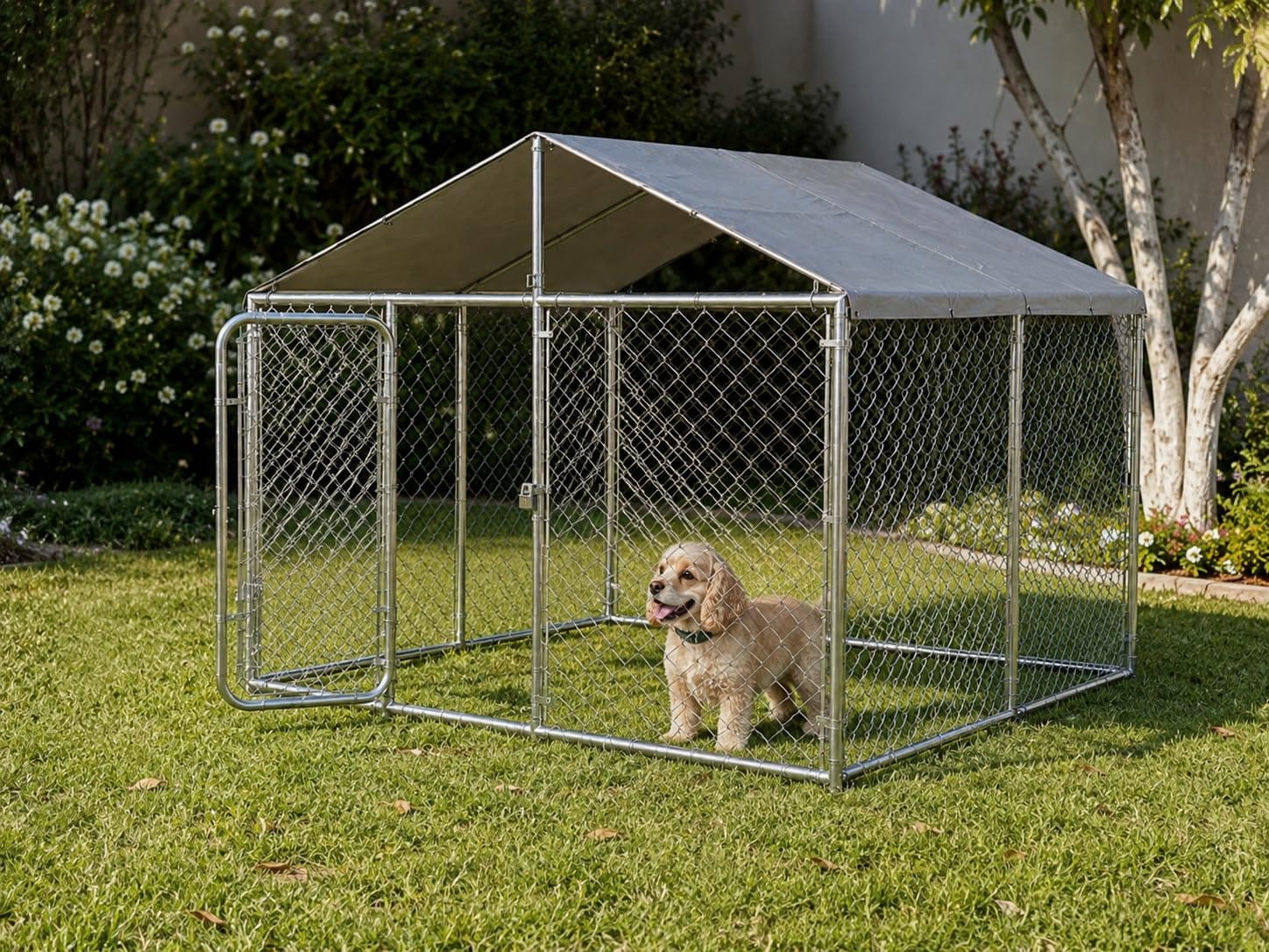 20x10 FT Large Dog Kennel Outdoor, Dog Run with Roof for Large Dog | Heavy-duty Steel Frame, Waterproof & UV-Resistant Canopy, Security Lock, Backyard Use customer photo 2