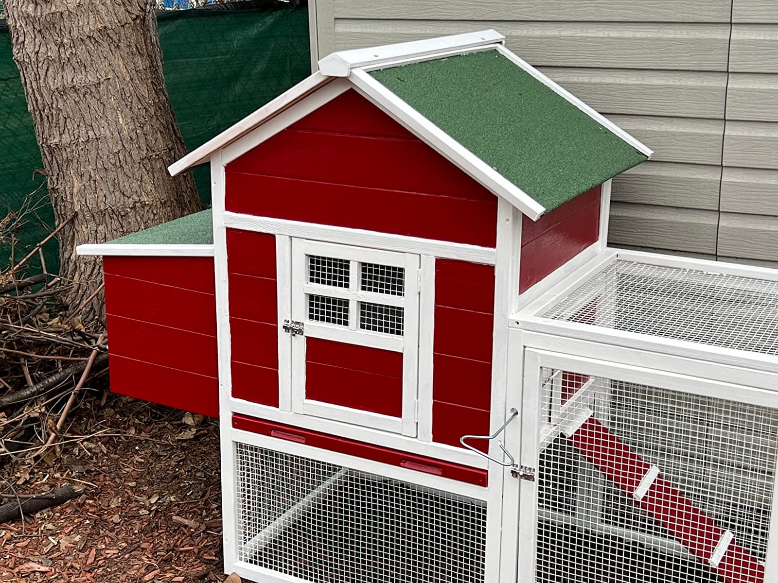 Chicken Coops for 1-2 Chickens with Wheels, Outdoor Wooden Hen House with Nesting Box, Large Rabbit Hutch, Outside Poultry House, Wire Fence Run Cages, Weatherproof for Backyard(Black) customer photo 2