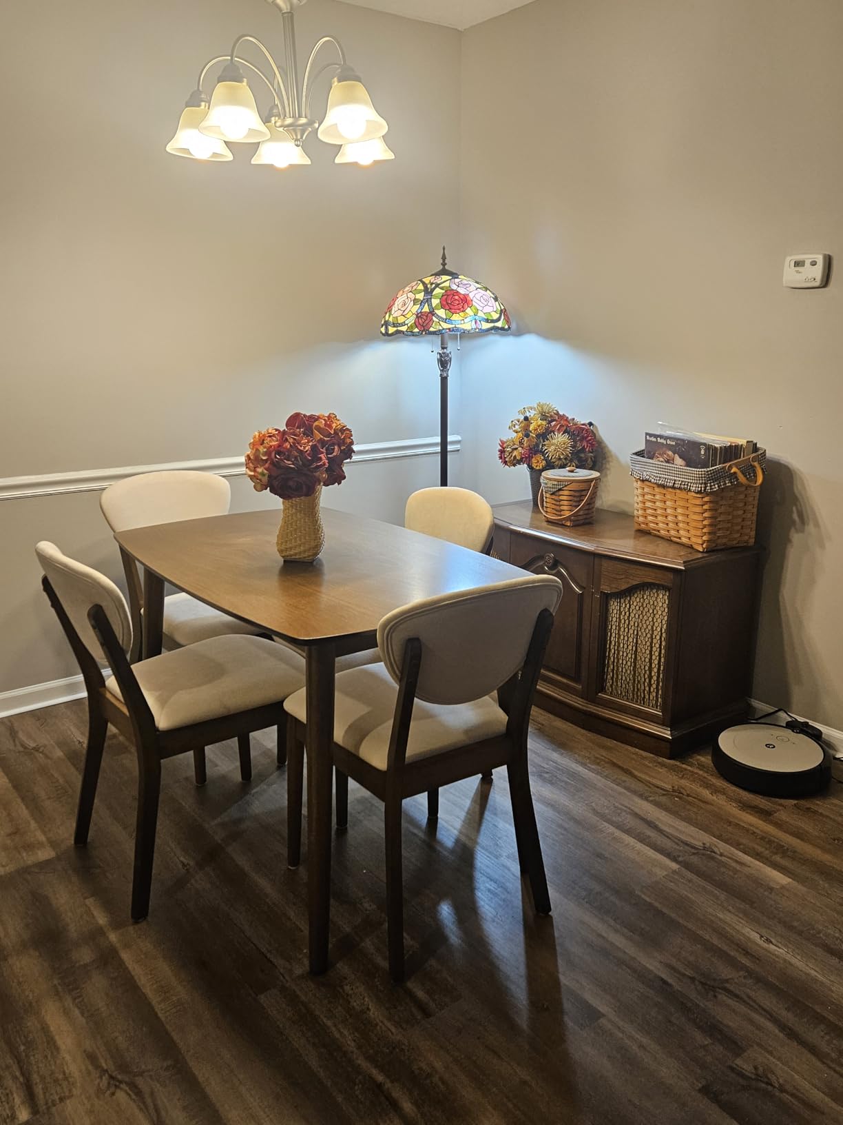 Best Choice Products 5-Piece Dining Set, Compact Mid-Century Modern Table & Chair Set for Home, Apartment w/ 4 Chairs, Padded Seats & Backrests, Wooden Frame - Walnut/Oatmeal customer photo 2