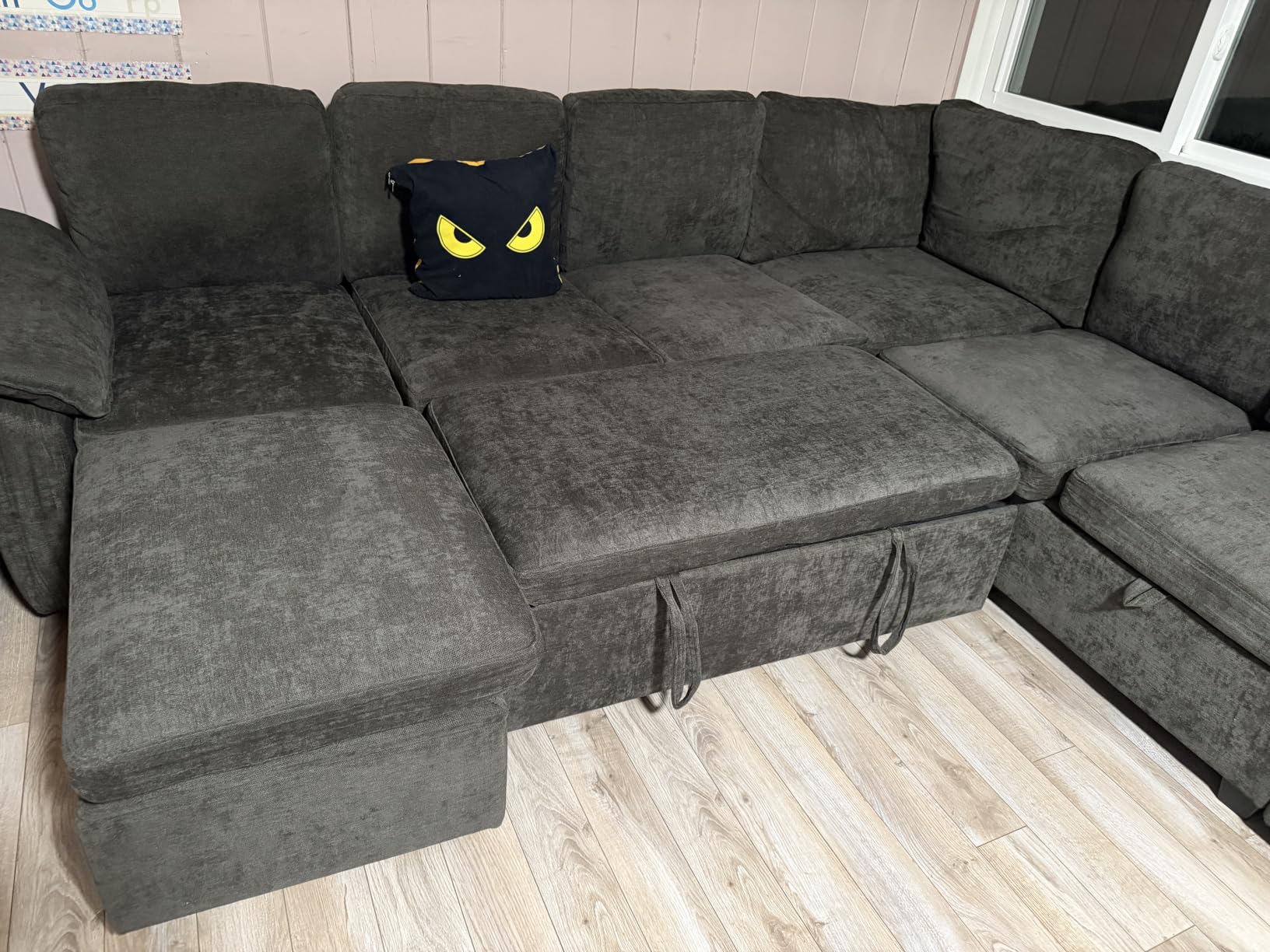 85'' Modular Sectional Sofa with Pull Out Bed, Sleeper Sofa, Dark Gray customer photo 1