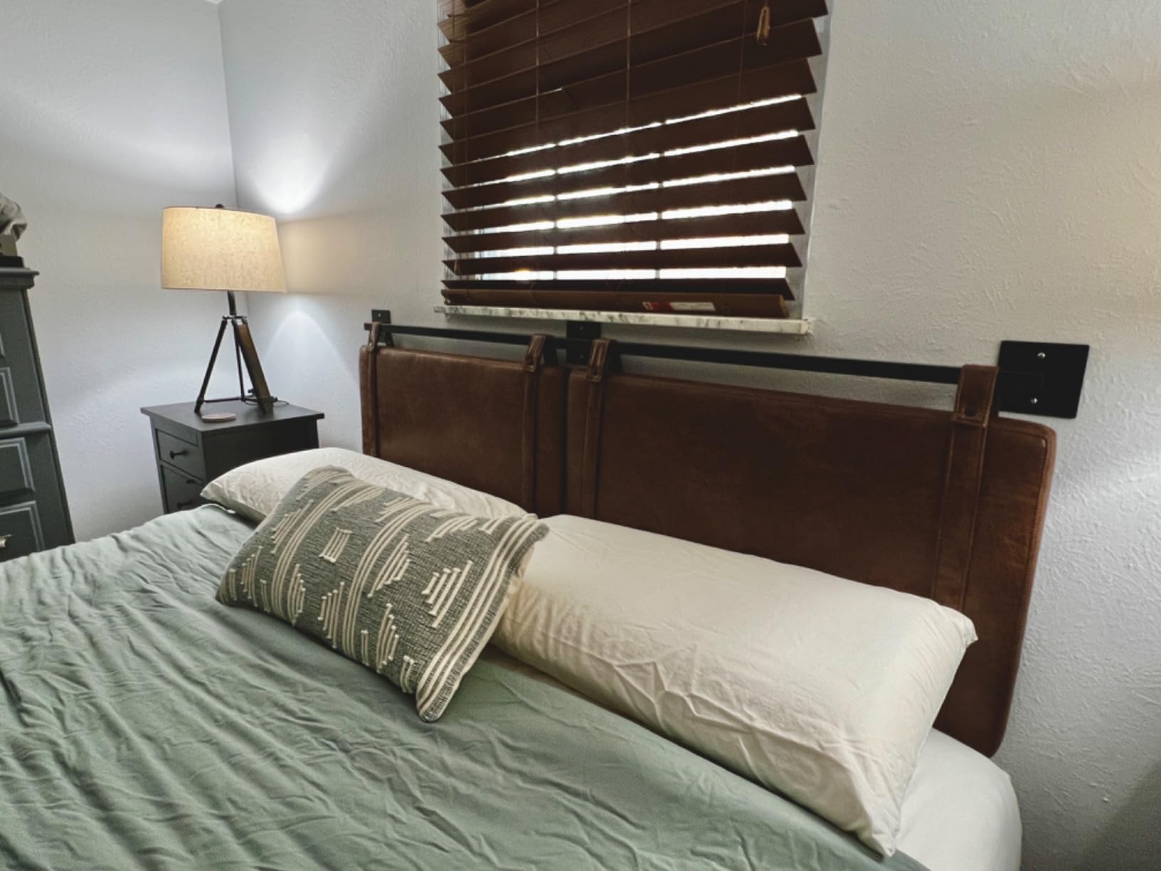 Nathan James Harlow Modern Wall Mount Hanging Headboard, Queen, Brown Faux Leather customer photo 1