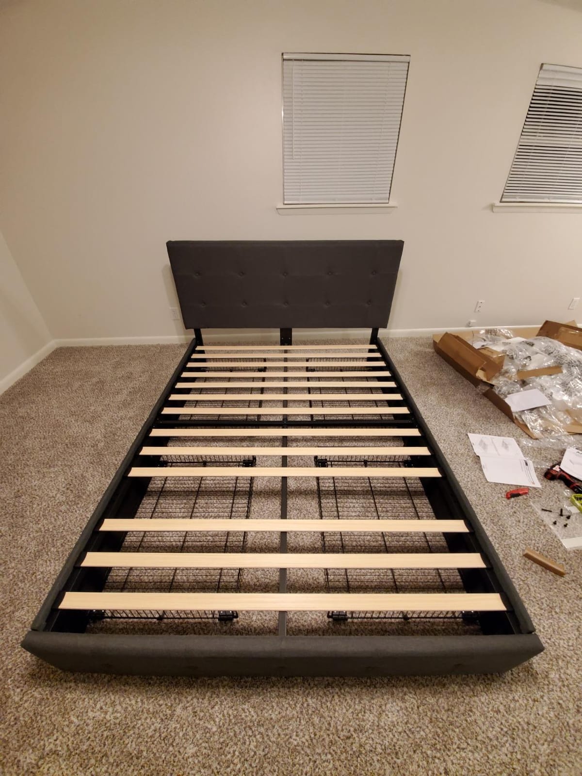 Allewie Queen Size Storage Bed Frame with 4 Underbed Drawers, Upholstered Platform Bed with Adjustable Headboard, Square Button Tufted, Easy Assembly, Noise-Free, No Box Spring Needed, Dark Grey customer photo 2