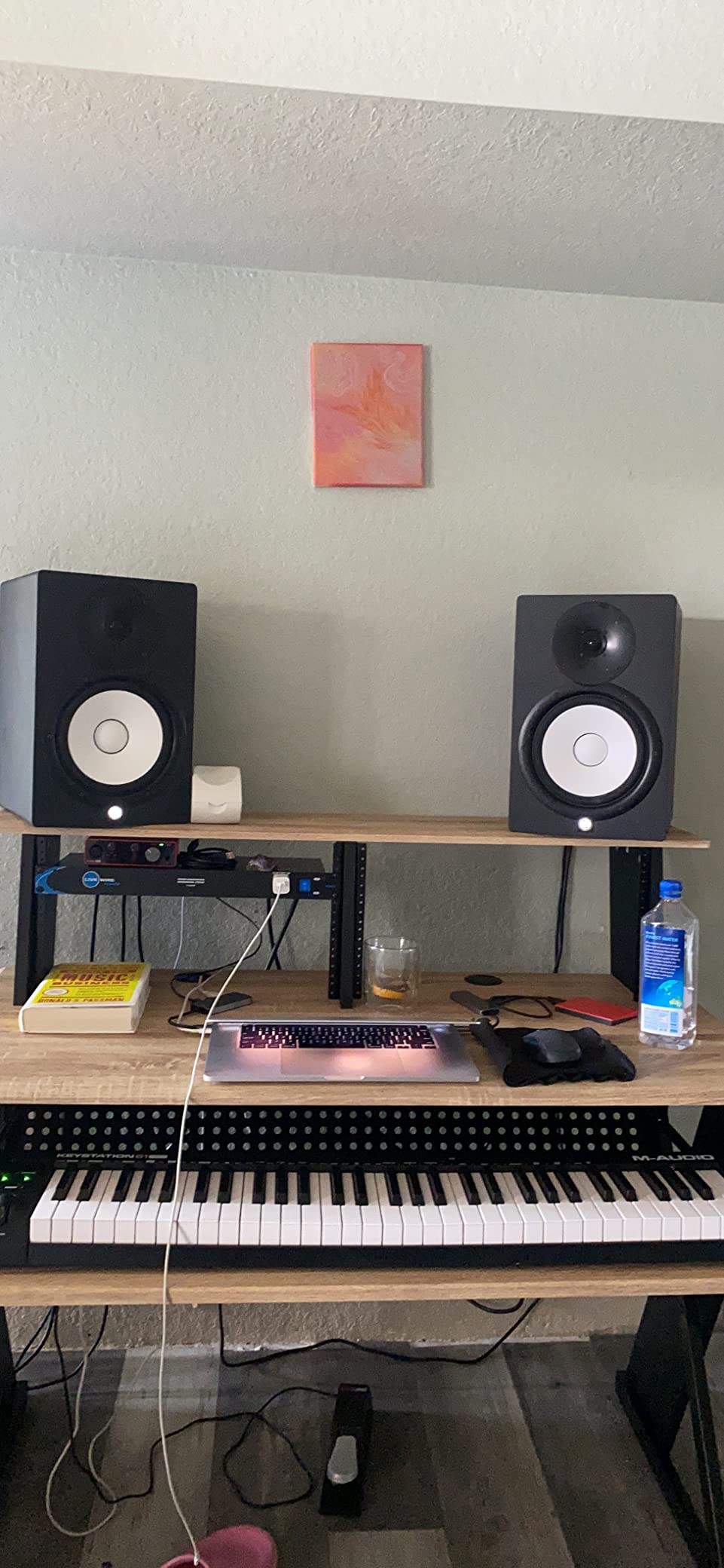 Acme Furniture Rectangular Music Desk Table with Earphone Rack, Natural and Black customer photo 1