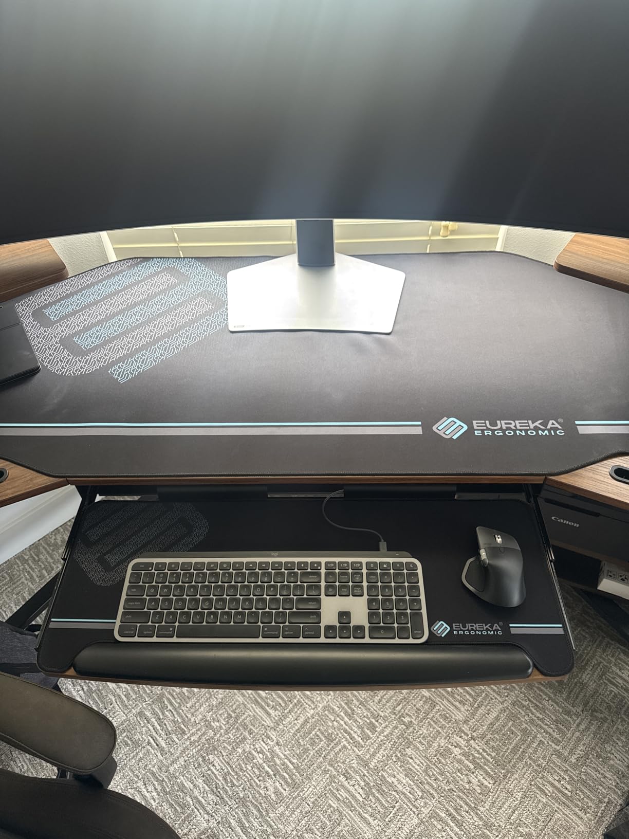 EUREKA ERGONOMIC Gaming Desk Wing Shaped Keyboard Tray 72 Inch Walnut customer photo 2