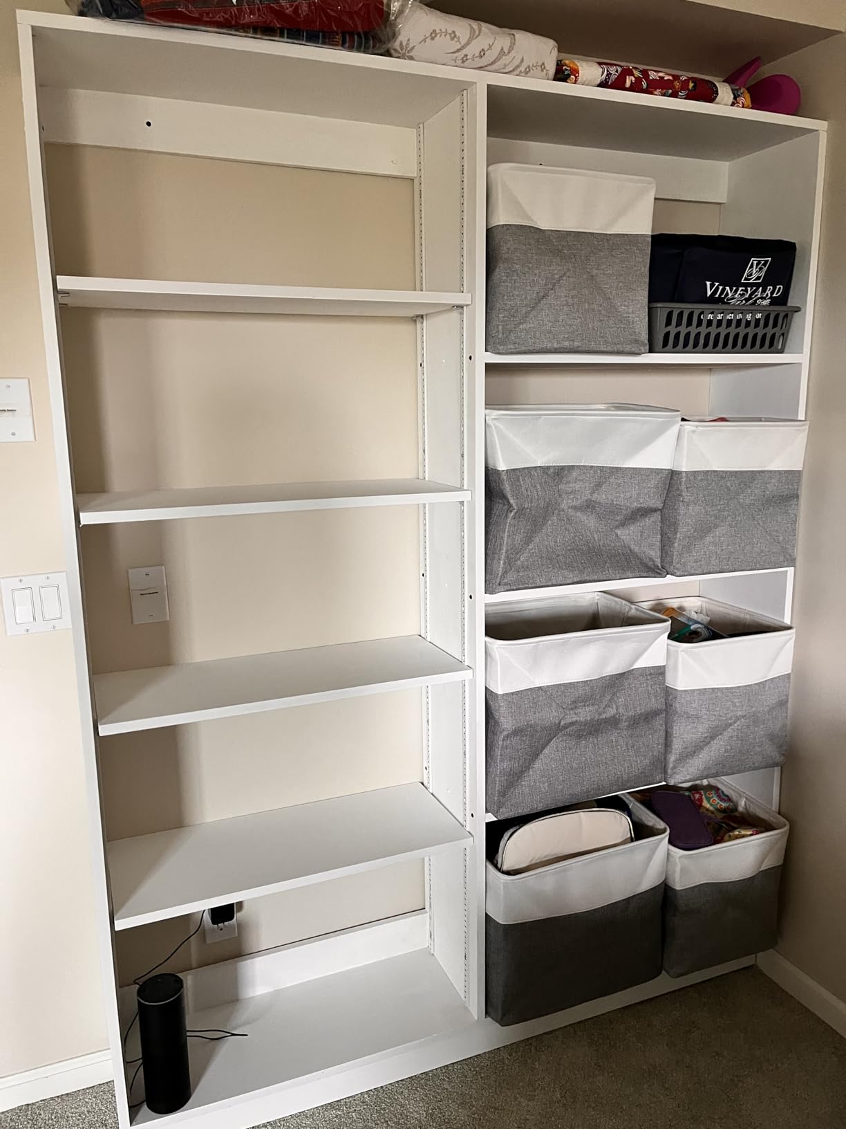 Bagnizer Storage Bins Large Fabric Storage Baskets for Shelves 3 Pack, Decorative Linen Closet Baskets with Handles for Organizing, Shelf, Clothes, Home, Office, 15x11x9.5Inches (Grey&White) customer photo 2