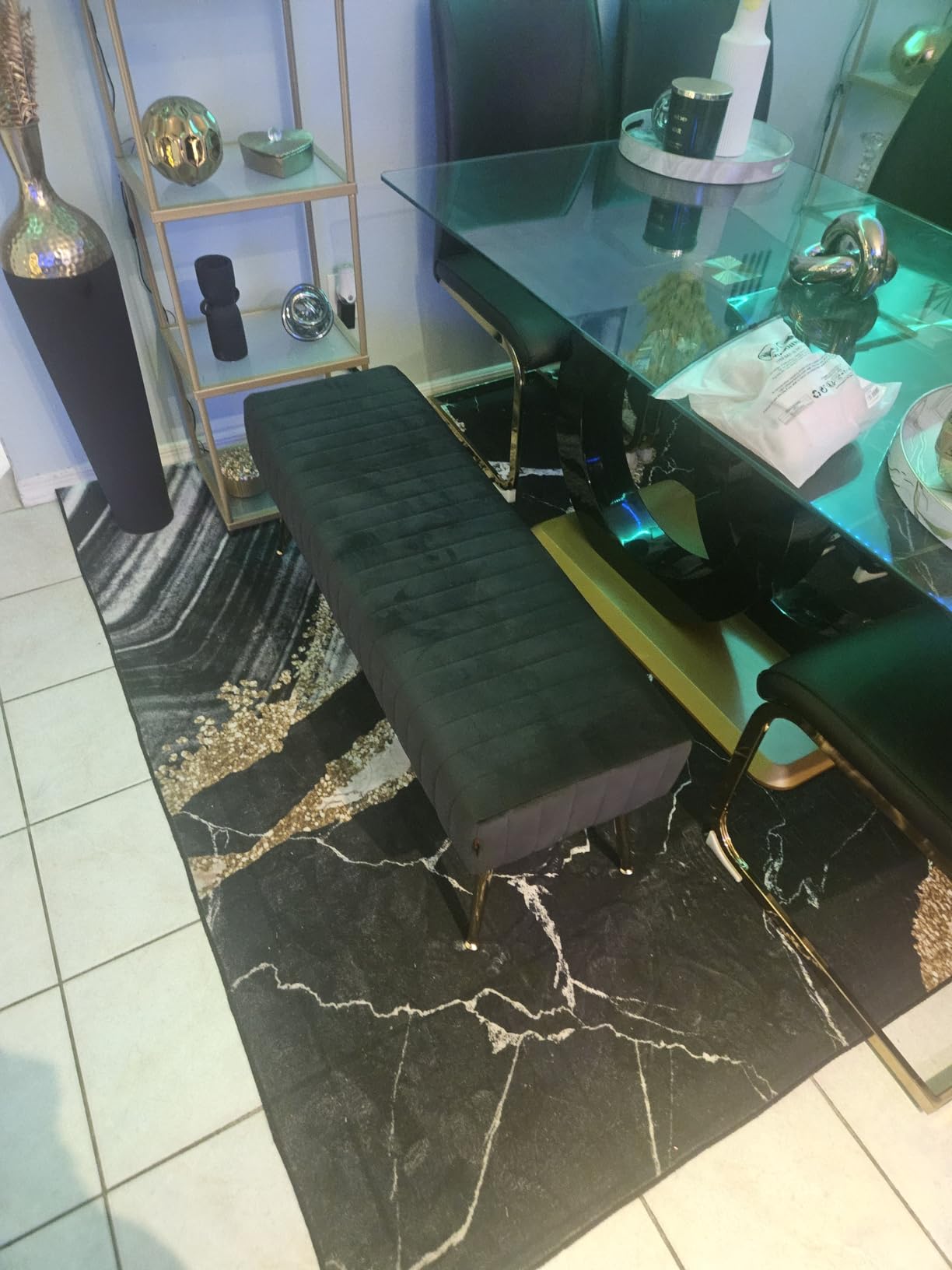 Furnimart 44 Inch Bedroom Ottoman Bench, Black Upholstered End of Bed Bench with Gold Legs for Living Room Bedroom Dinning Room Entryway, Black customer photo 2