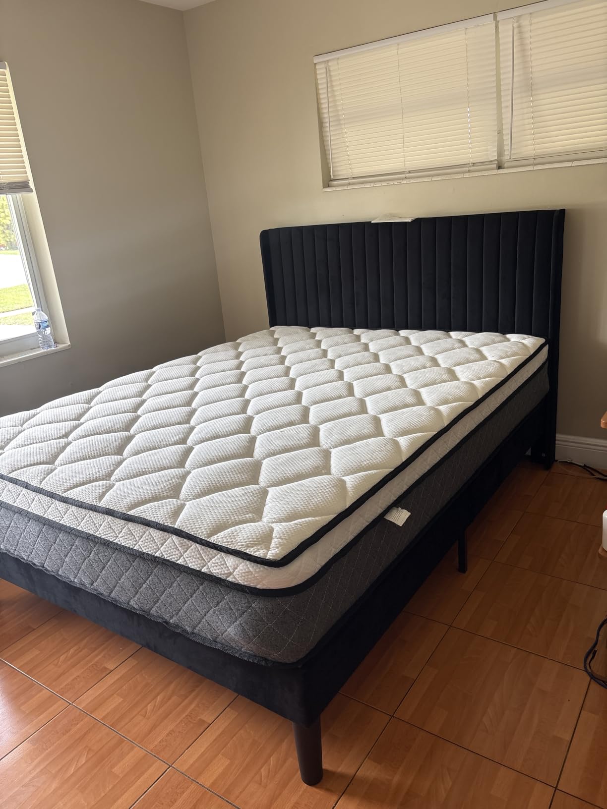 Allewie King Size Velvet Bed Frame/Vertical Channel Tufted Wingback Headboard/Upholstered Platform Bed/Strong Wooden Slats/No Box Spring Needed/Easy Assembly/Black customer photo 1