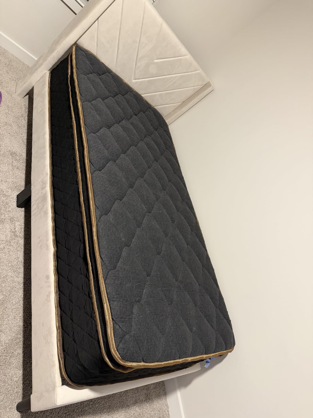 Yaheetech Queen Bed Frame with Chevron Channel-Tufted Headboard, Light Gray customer photo 1