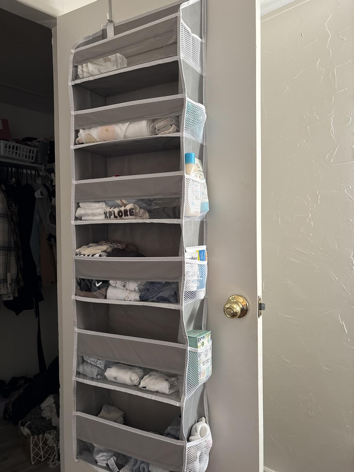 ULG Over The Door Organizer with 6 Large Pockets 12 Side Pockets, 50lbs Weight Capacity Door Hanging Organizer for Bedroom, Bathroom, Pantry, Nursery Storage, Beige customer photo 1