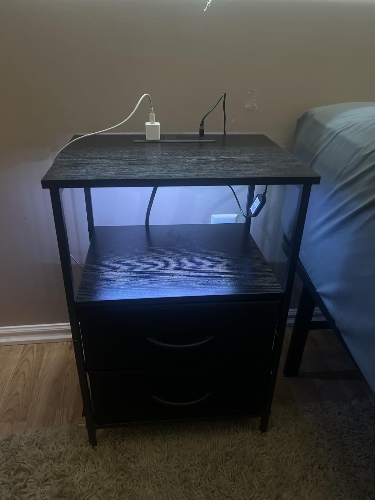 Huuger Night Stand with Charger Station and LED Lights, 2 Drawer Nightstand customer photo 2
