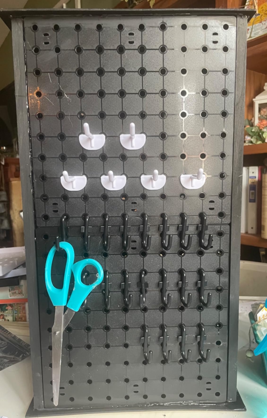 8Pcs Pegboard Wall Organizer Panels Black ABS Pegboard Wall Mount for Home, Craft Room, Garage, Kitchen, Workshop, Tool Organization, 10 * 10in Peg Boards. (No Hooks and Bins). customer photo 1