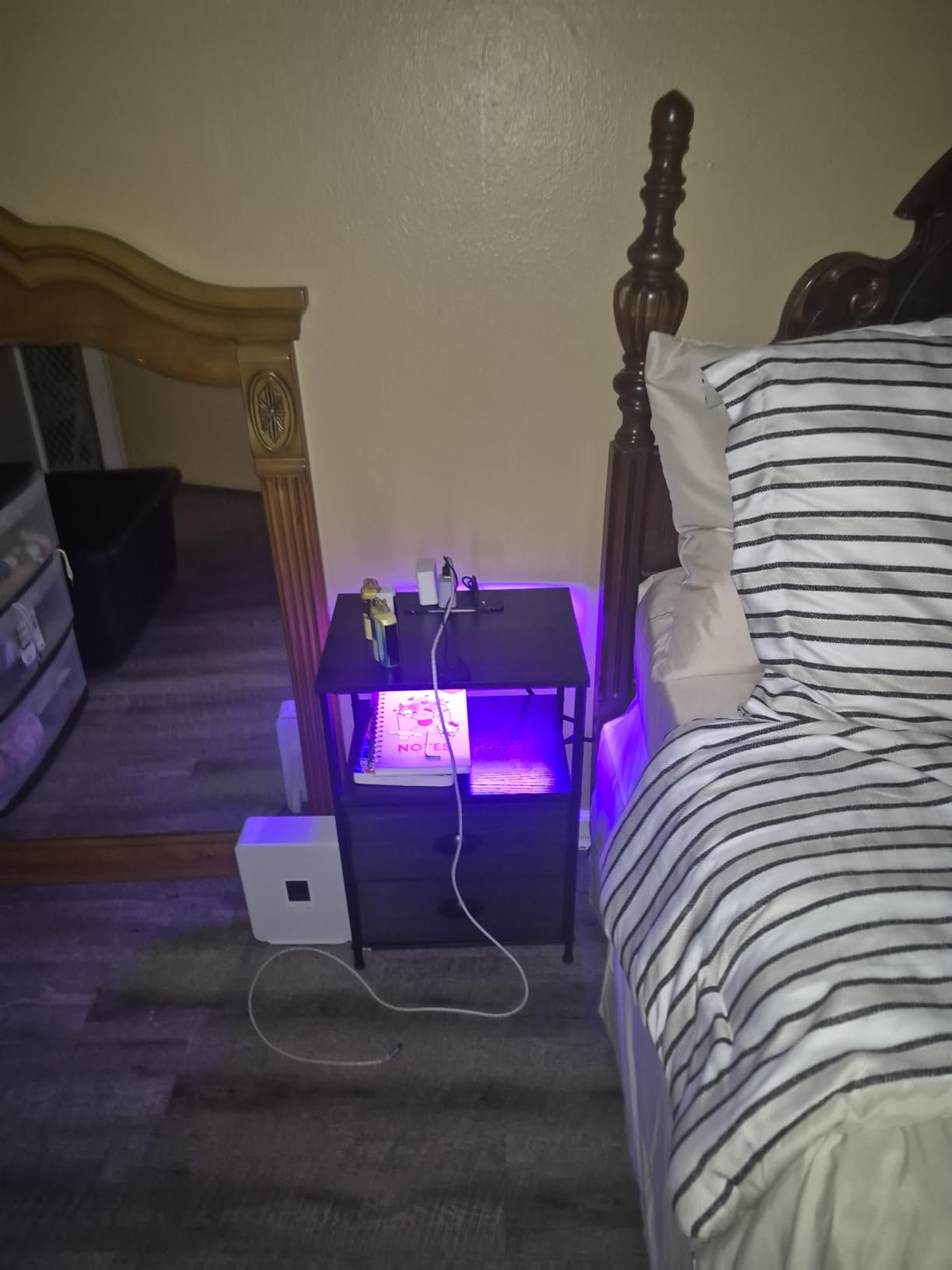 Furologee Nightstand Set of 2 with LED Lights, Charging Station, Black Oak customer photo 2