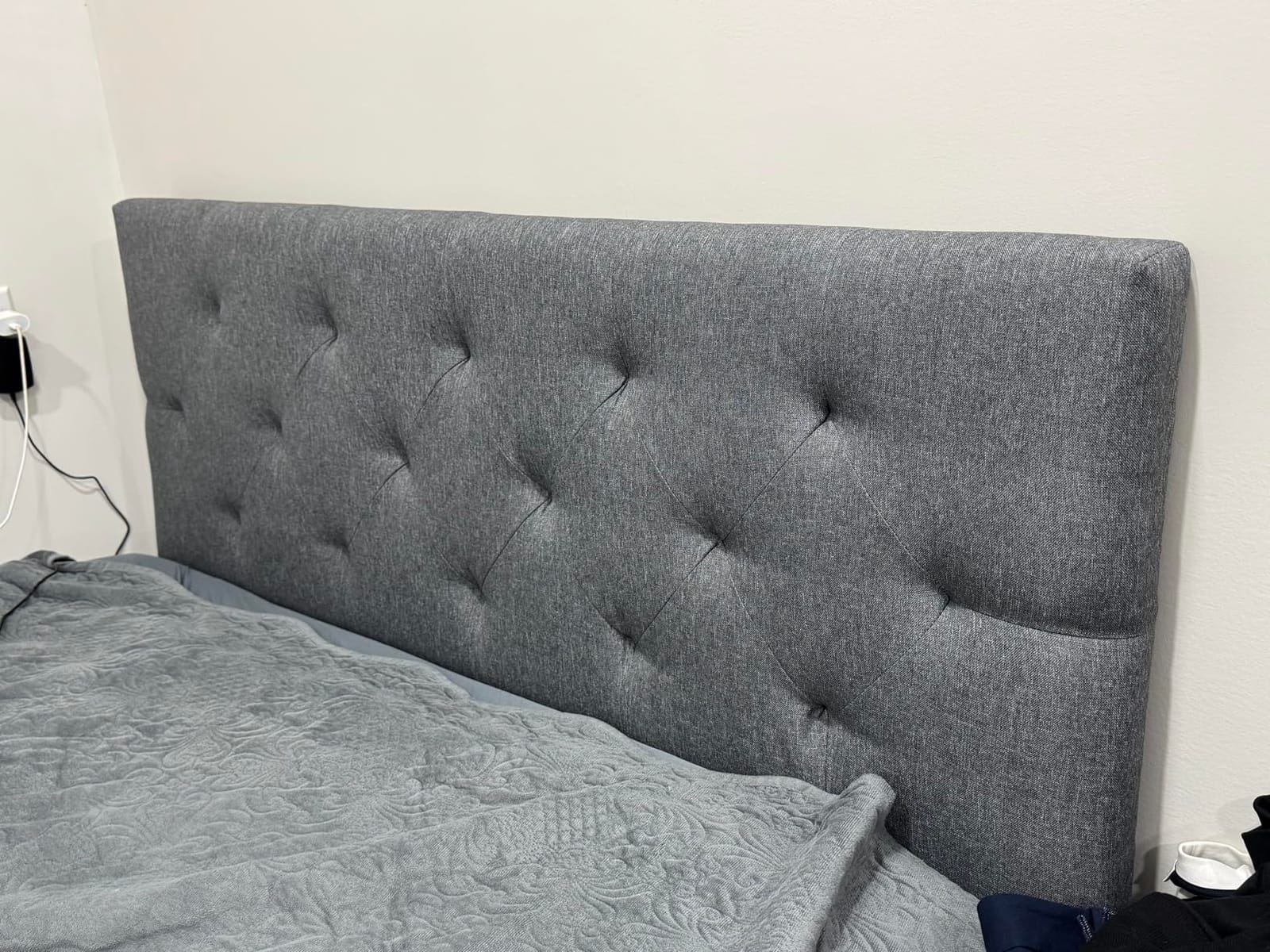 Linen Headboard Queen Size Only, Adjustable Height 37-51 in, Light Gray customer photo 1
